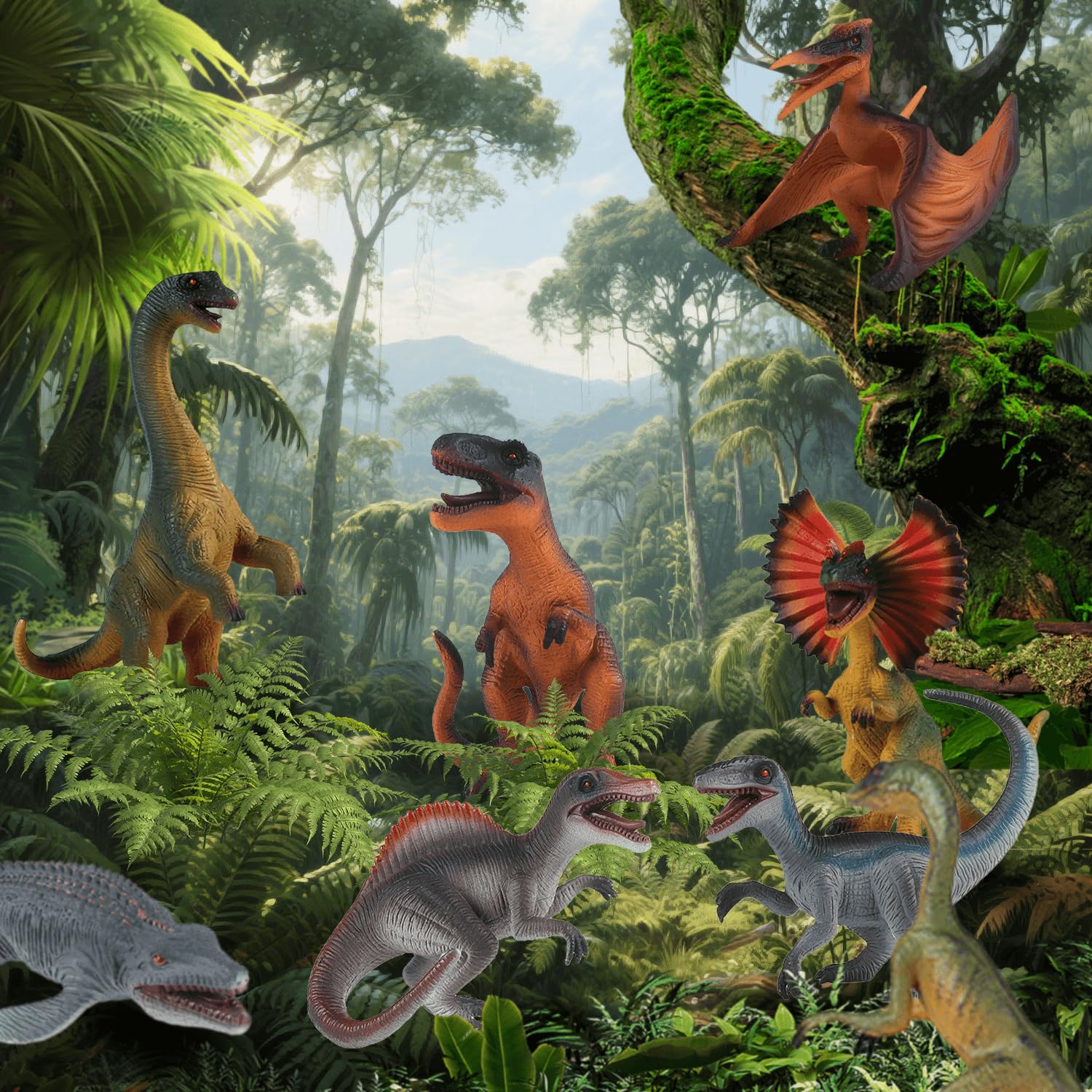 DxxD Dinosaurios Juguetes para Niños de 3 4 5 6 7 8 años, 8 Piezas Dinosaurios Figuras con Tiranosaurio Rex, Velociraptor, Juguete Dducativos Regalo de Cumpleaños para Niños Niñas