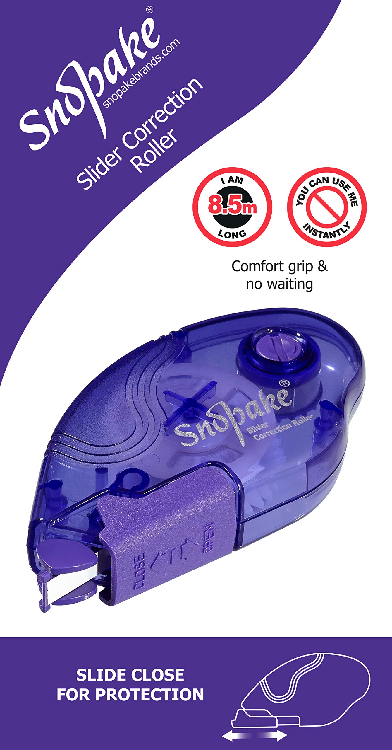 Snopake Rullo Di Correzione Slider 5mm X 8,5m - Nastro Correttivo Bianco A Secco Per Scrittura E Stampe