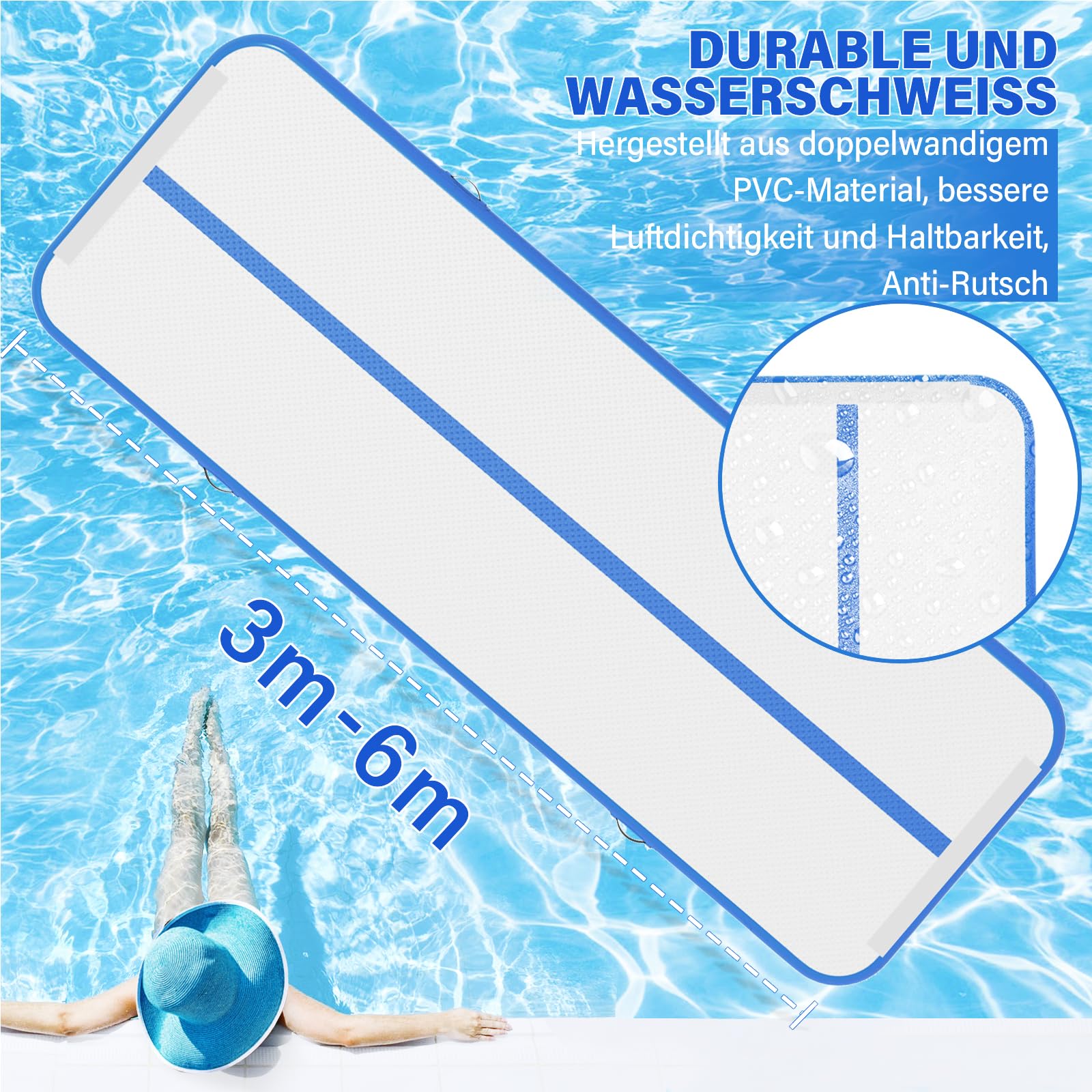 Air Track Ginnastica Artistica 3/4/5/6 Metri 10/20cm Spessore – Tappeto Ginnastica Artistica da Casa con Pompa Elettrica, Tappetino Gonfiabile per Allenamento, Yoga, Cheerleading, Fitness