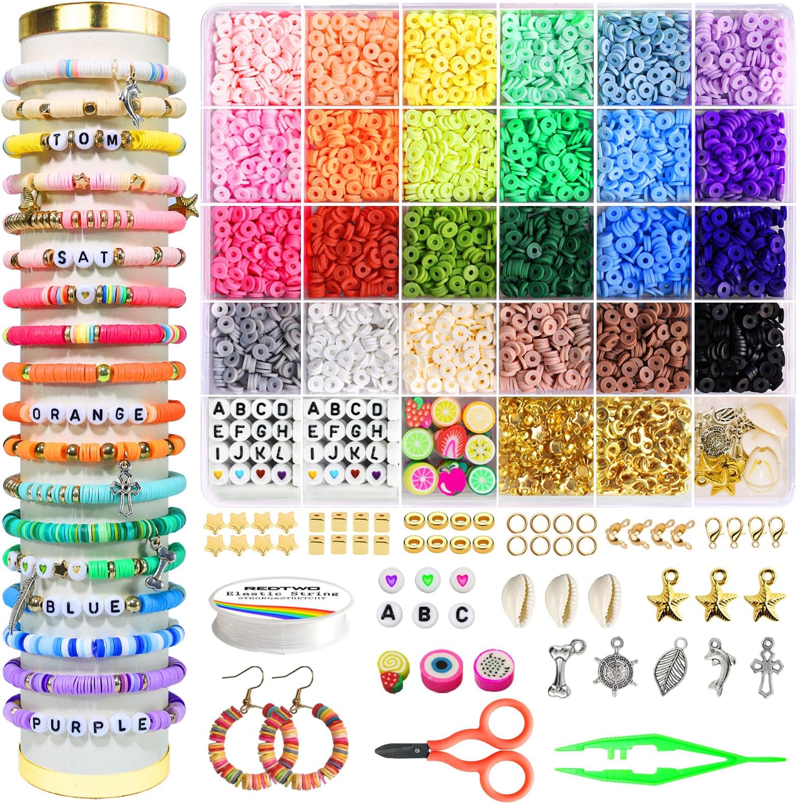 Redtwo 4200 Pcs Clay Beads Bracelets Making Kit, Friendship Bracelet Heishi Preppy Flat Beads, DIY Arts and Crafts Birthday Gifts Toys for Kids Age 6-13