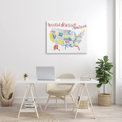 Miniatura 2 de Stupell Industries Mapa de tipografía de los Estados Unidos de América, tonos primarios, diseñado por Jace Grey Canvas Wall Art, 30 x 40, azul