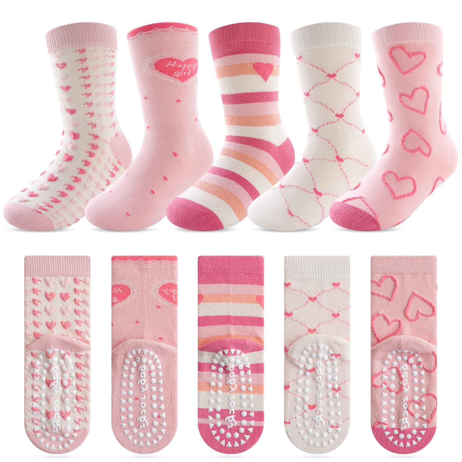 Kyopp 5 Paar Stoppersocken Kinder Baumwolle Socken Jungen Mädchen ABS Anti Rutsch Socken Tiermotive 25-37EU