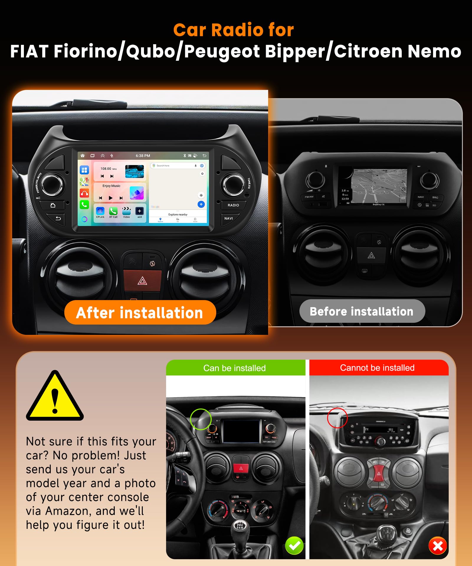 VECHTEL 8 CORE 4G+64G Autoradio Android 15 per FIAT Fiorino/Qubo/Peugeot Bipper/Citroen Nemo, 7'' HD IPS Touchscreen Stereo Auto co Carplay Android Auto senza Fili GPS WiFi USB Bluetooth FM RDS Camera