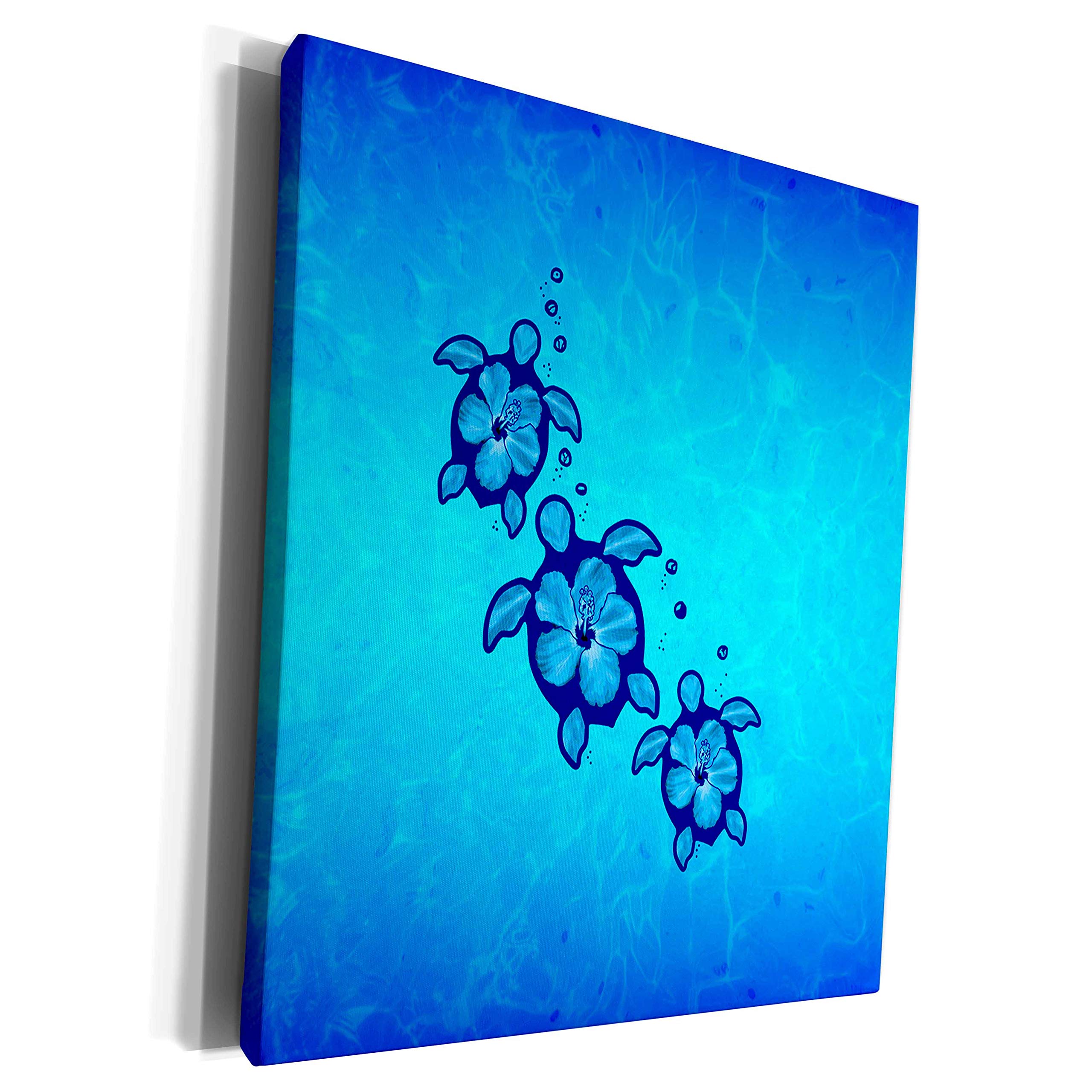 Museum Grade Canvas Wrap - Three colorful Hawaiian Honu sea turtle symbols in ocean blues. Creative Studios – Turtles