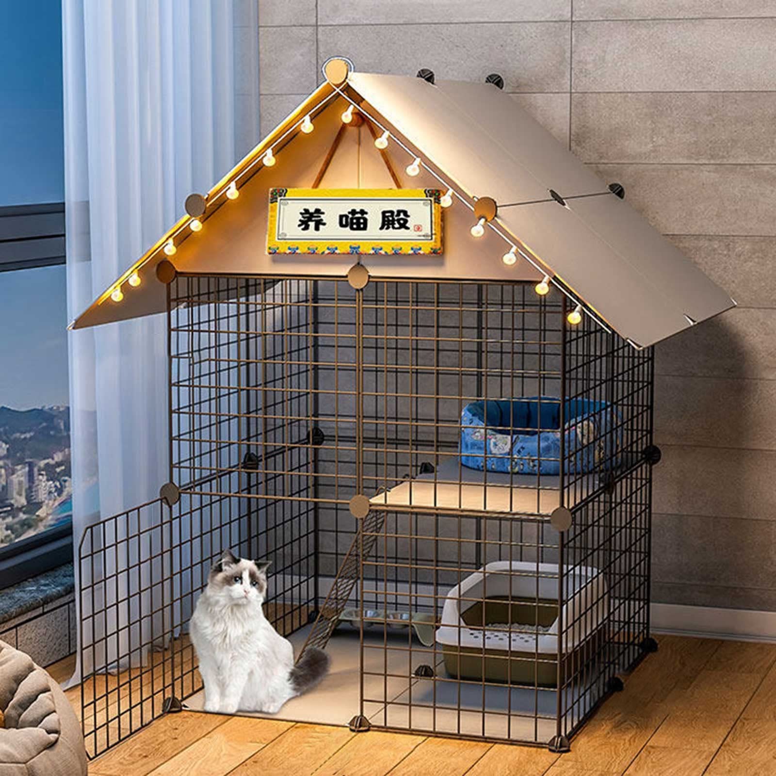 Cage pour furets et petits chiens avec enclos modulable à 2 niveaux
