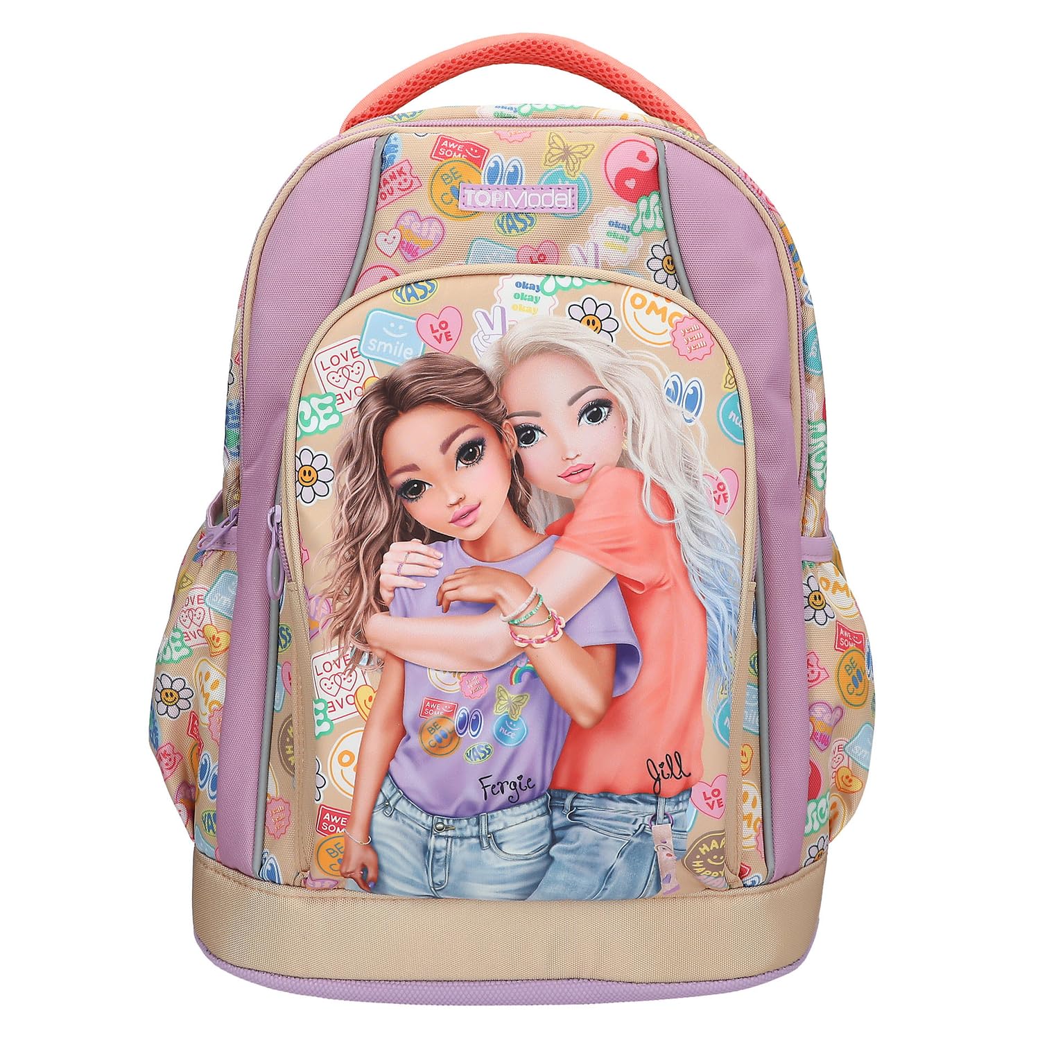 Depesche 13285 TOPModel Girl Power Beige y Morado, con Motivo de Modelo y lotes de Colores, Mochila Escolar con Correas Ajustables, Multicolor, One Size