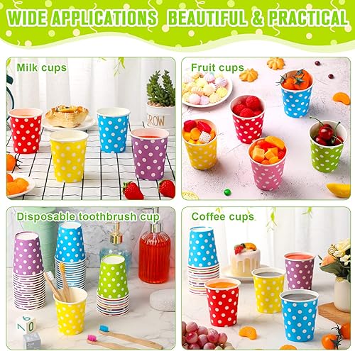 Miniatura 5 de Paquete de 480 vasos desechables de papel de 9 onzas para enjuague bucal para bebidas frías con lunares para enfriadores de agua, fiestas, hogar,