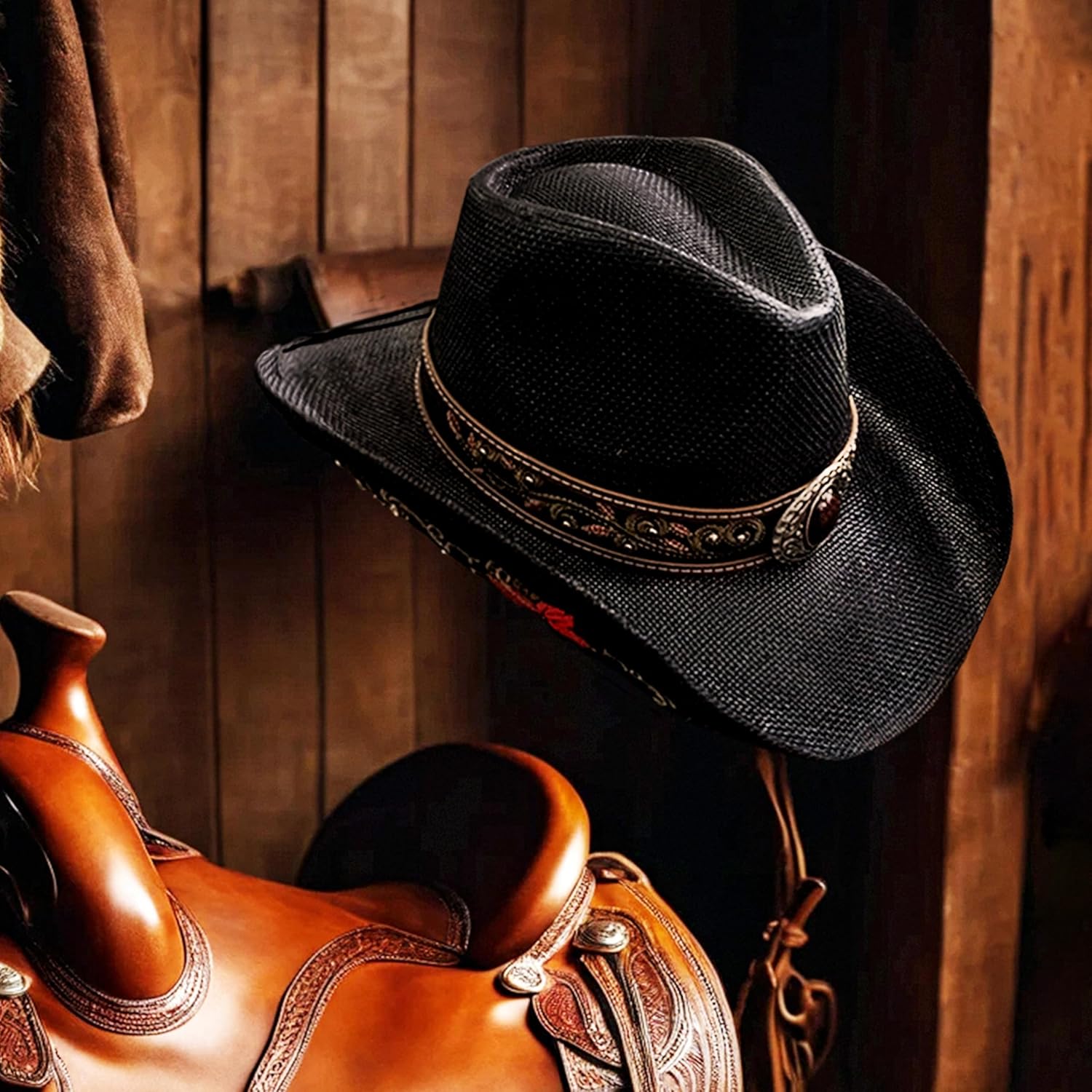 FLUFFY SENSE. Cowboy Hats for Women and Men Straw Western Hat Embroidered Cowboy Hat for Cowboys and Cowgirls - Image 8