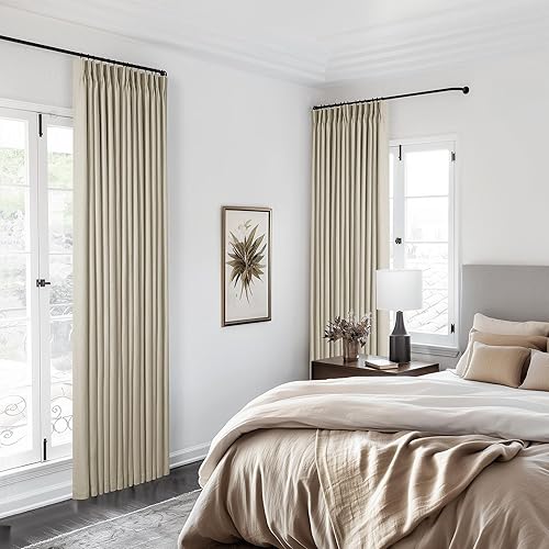 Miniatura 8 de Cortinas plisadas 100% opacas de lino para sala y habitación, cortinas con trabillas traseras y memoria de forma, reducen el calor, 90 pulgadas de