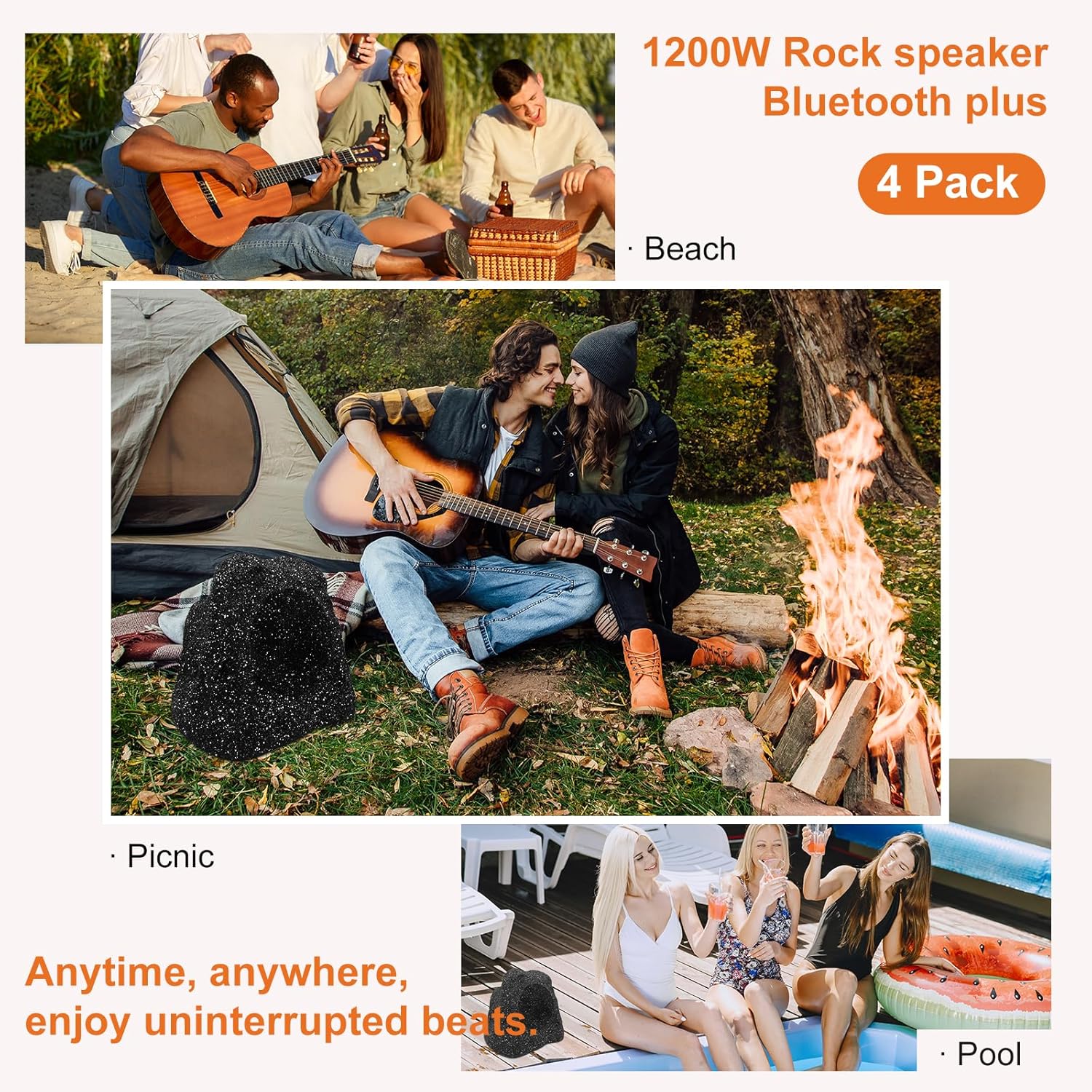 STUDIOFINIX 8 Inch Outdoor Rock Bluetooth Speakers System Waterproof Wired 1200W Ultra High Power Superior Timbre,Design for Garden,Pool Area,Patio,Park.(2 Pair)