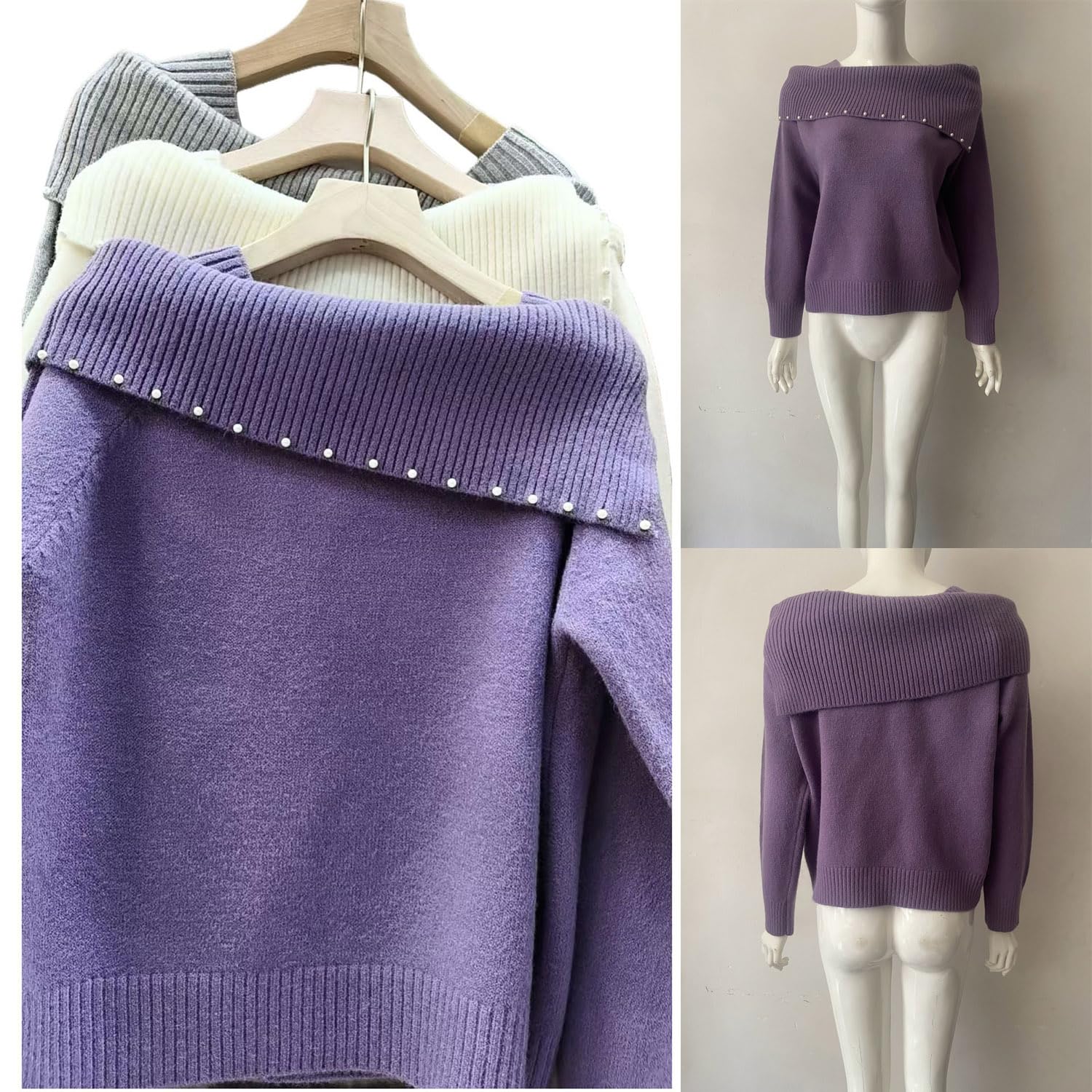 Maglione da donna asimmetrico con collo ad anello lavorato a maglia