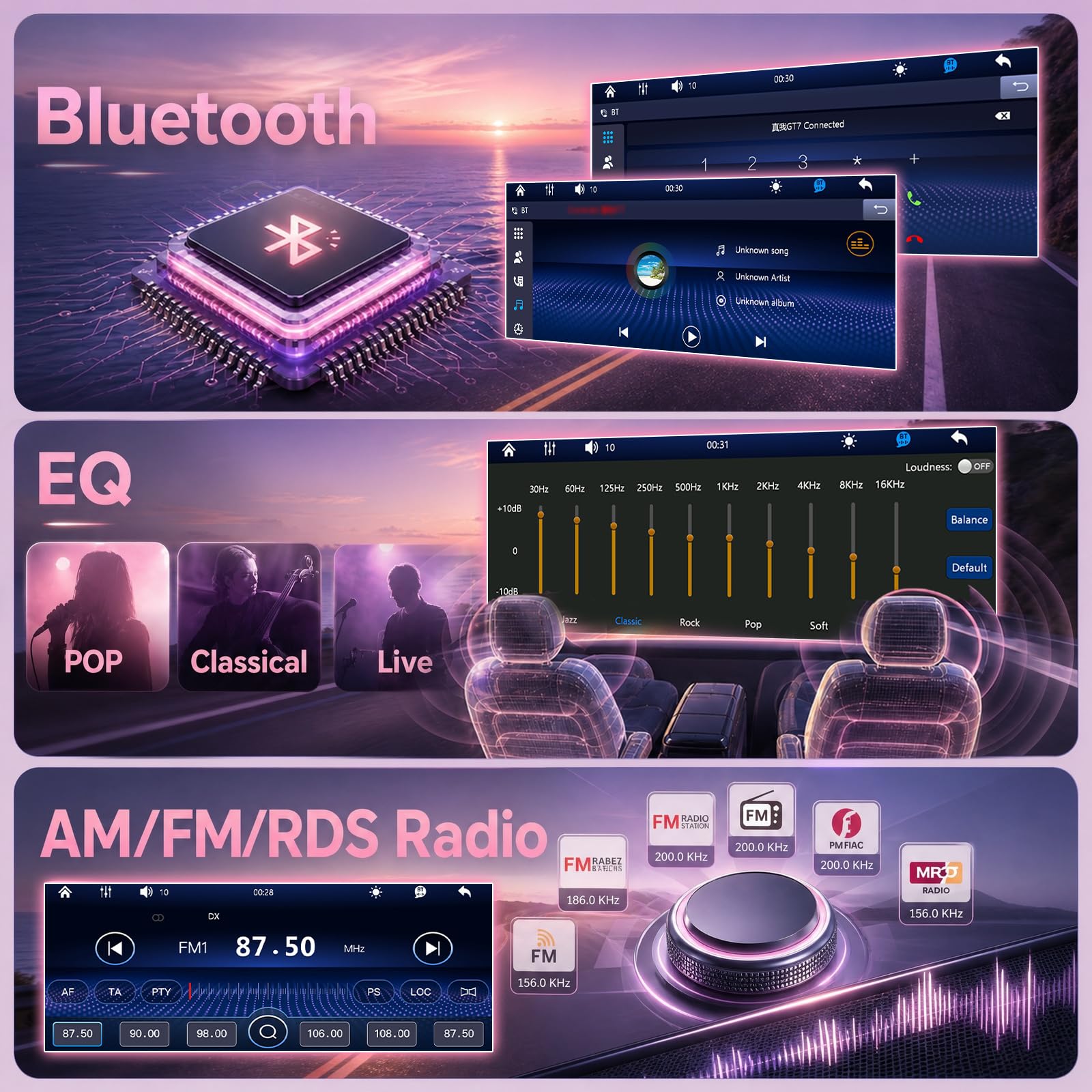 Hodozzy Bezprzewodowe radio samochodowe z systemem Android 1 Din z ekranem 5.1 cala z USB Type-C, kompatybilne z Bluetooth 5.2, radiem FM, szybkie ładowanie, lustro łącze, EQ, kamera cofania