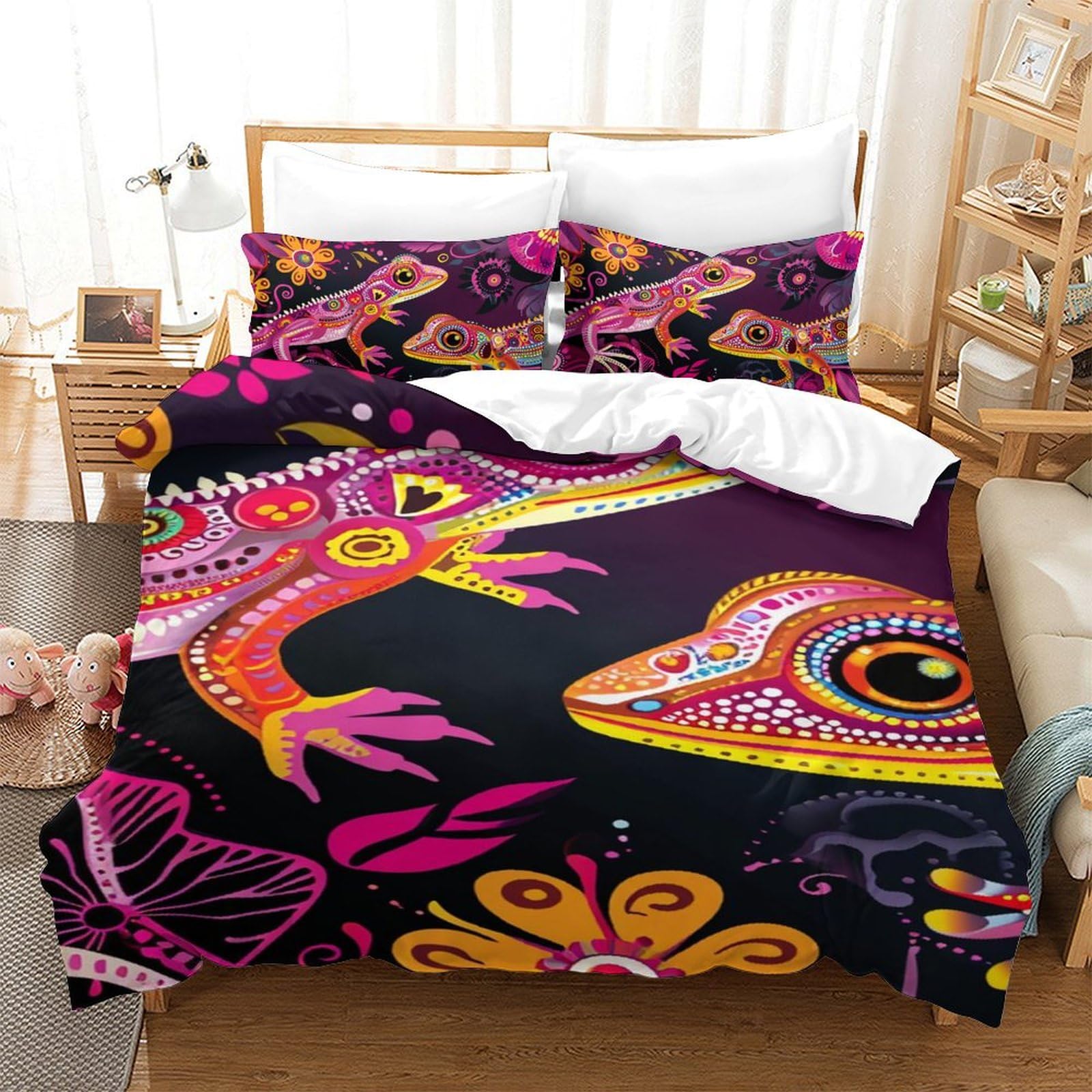 Housse de couette lézard 3D 140x200cm en microfibre douce avec taie