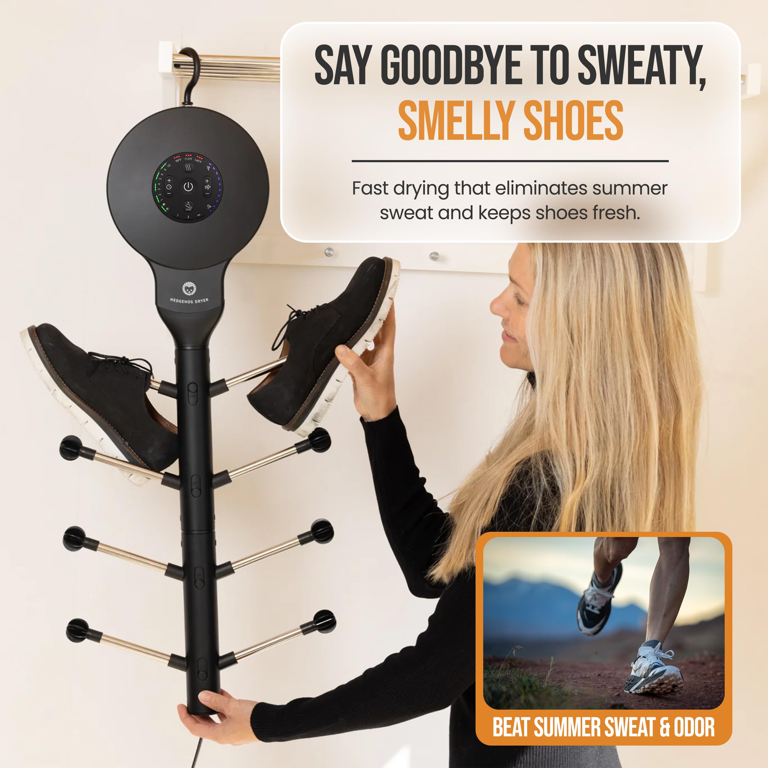 Hedgehog Hanger Sèche-chaussures et désodorisant pour baskets, gants et moufles - Sèche-chaussures rapide 4 paires avec technologie Ionic i3 Turbo - Séchage turbocompressé, mode silencieux et tornade