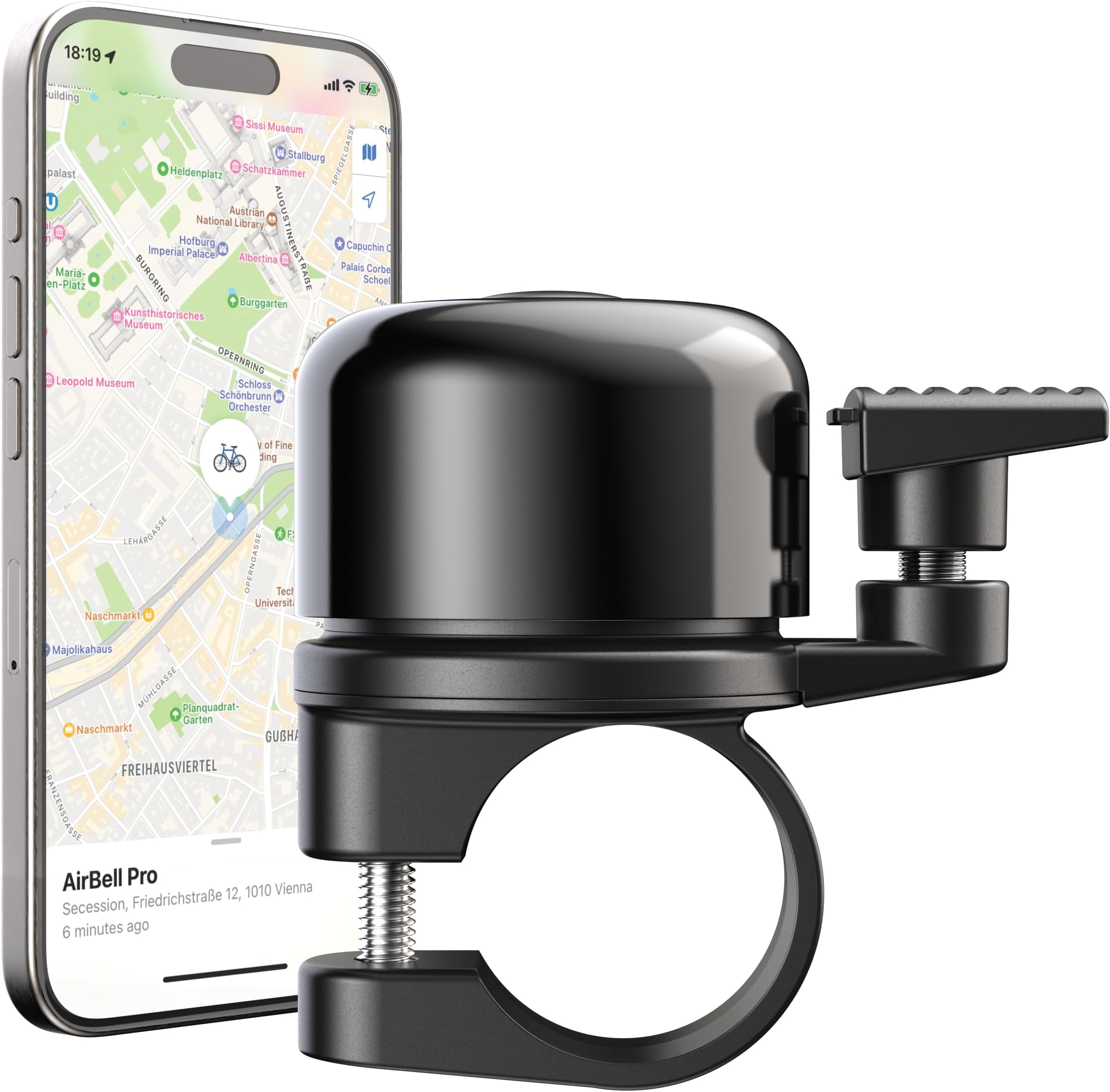AirBell Pro Bicycle Bell with Integrated Tracker for Apple Find My Network, AirTag Alternative