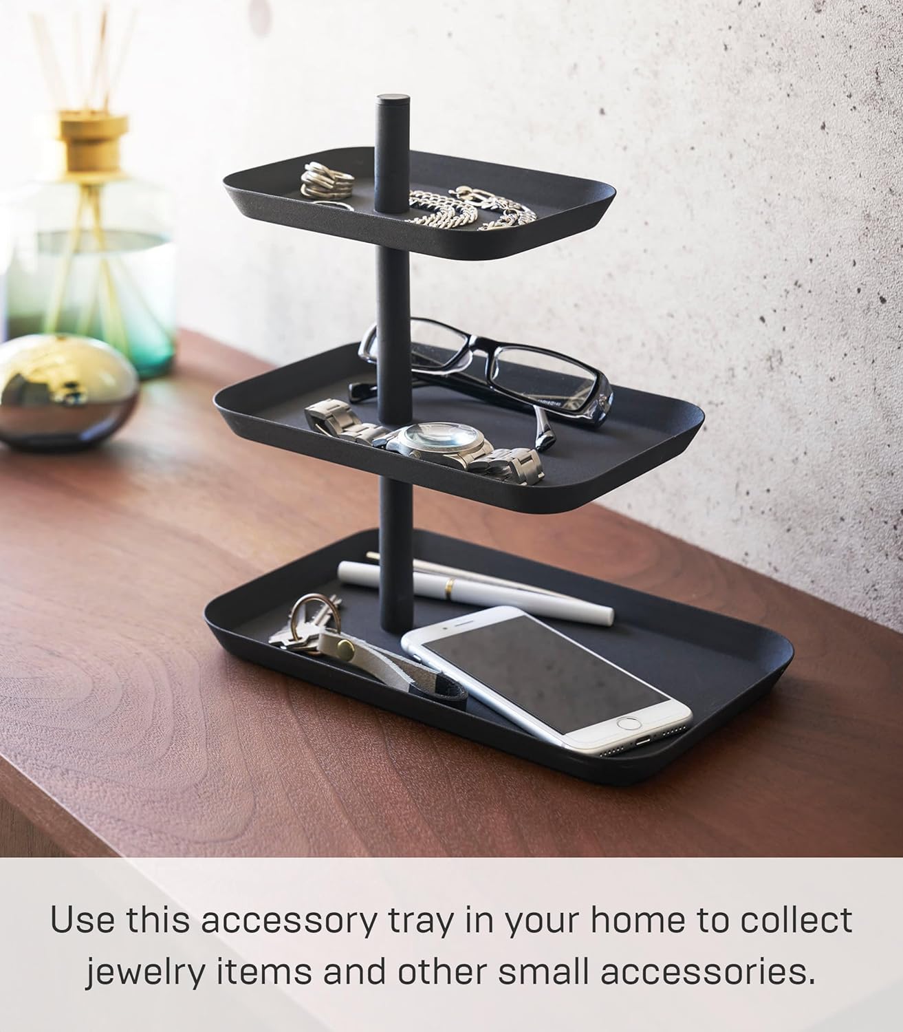 YAMAZAKI Home Tower 3-Tier Accessory Tray - Jewelry Holder & Storage Organizer - Steel