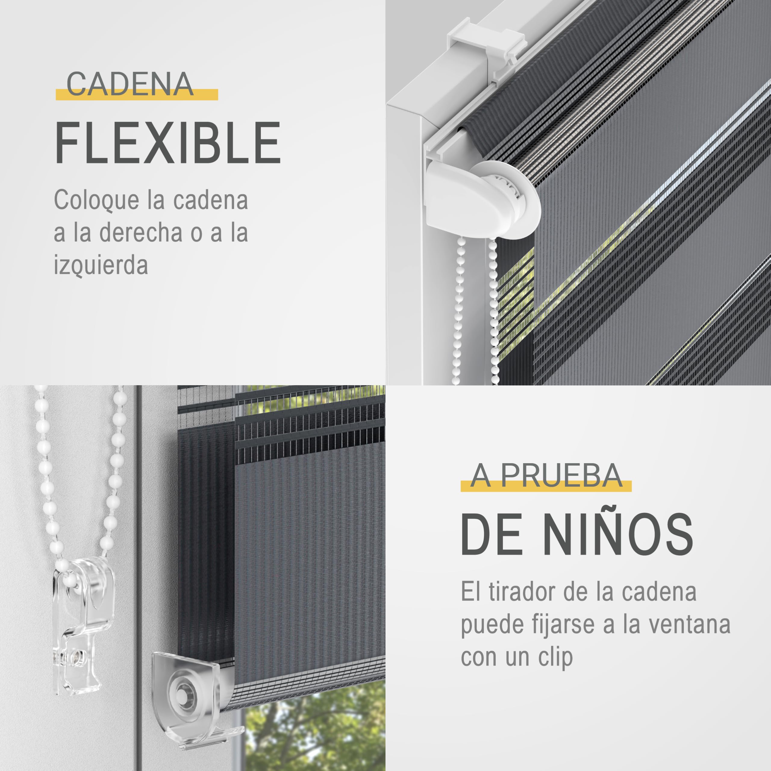 Sol Royal Persiana Estor Doble Noche y Día klemmfix sin taladrar Dormitorio | 70x220cm gris para ventanas y puertas oficina sala SolDecor interior fijación presión DL2