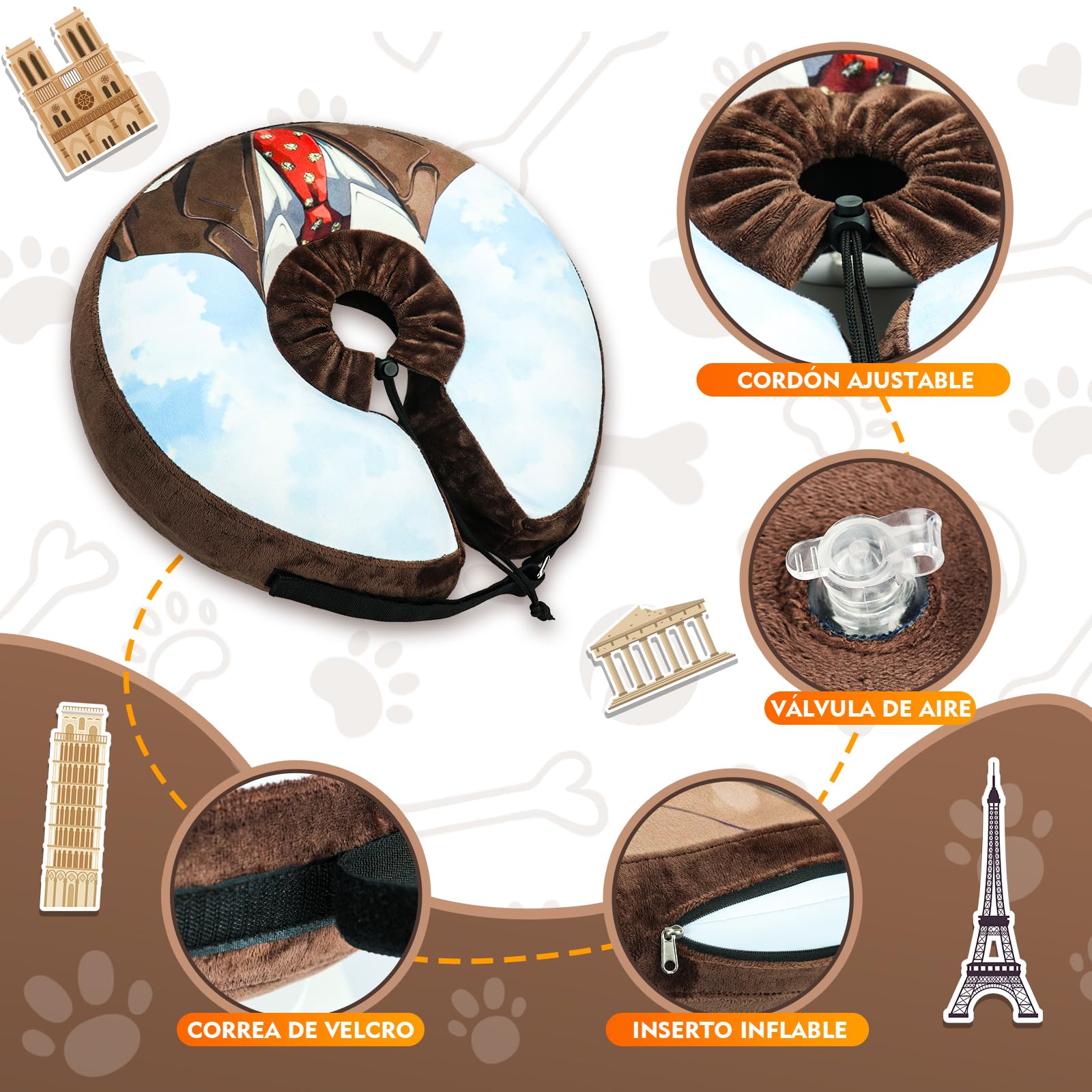 Collar isabelino Inflable para Perros y Gatos – Collar de Recuperación Suave para Evitar Lamer Heridas, Rascar o Morder – Ideal Postcirugía (Marrón, M)