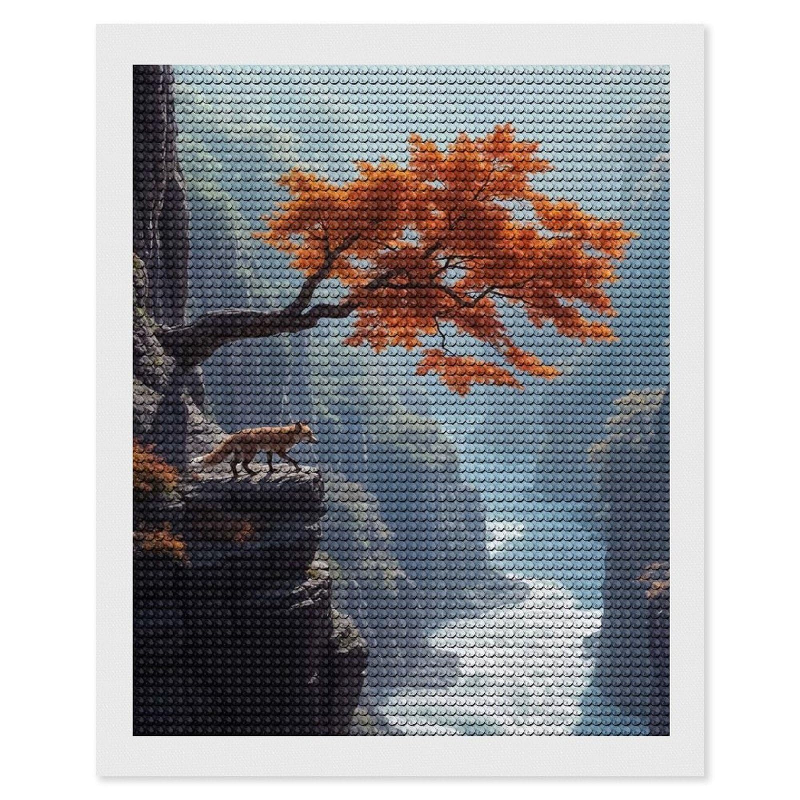 Junmoney Fox on Cliff with Autumn Tree Full Drill Diamond Painting Kit 16"x20", for Teens, Calming Craft to Unwind, Home Wall Decor, Christmas Gift