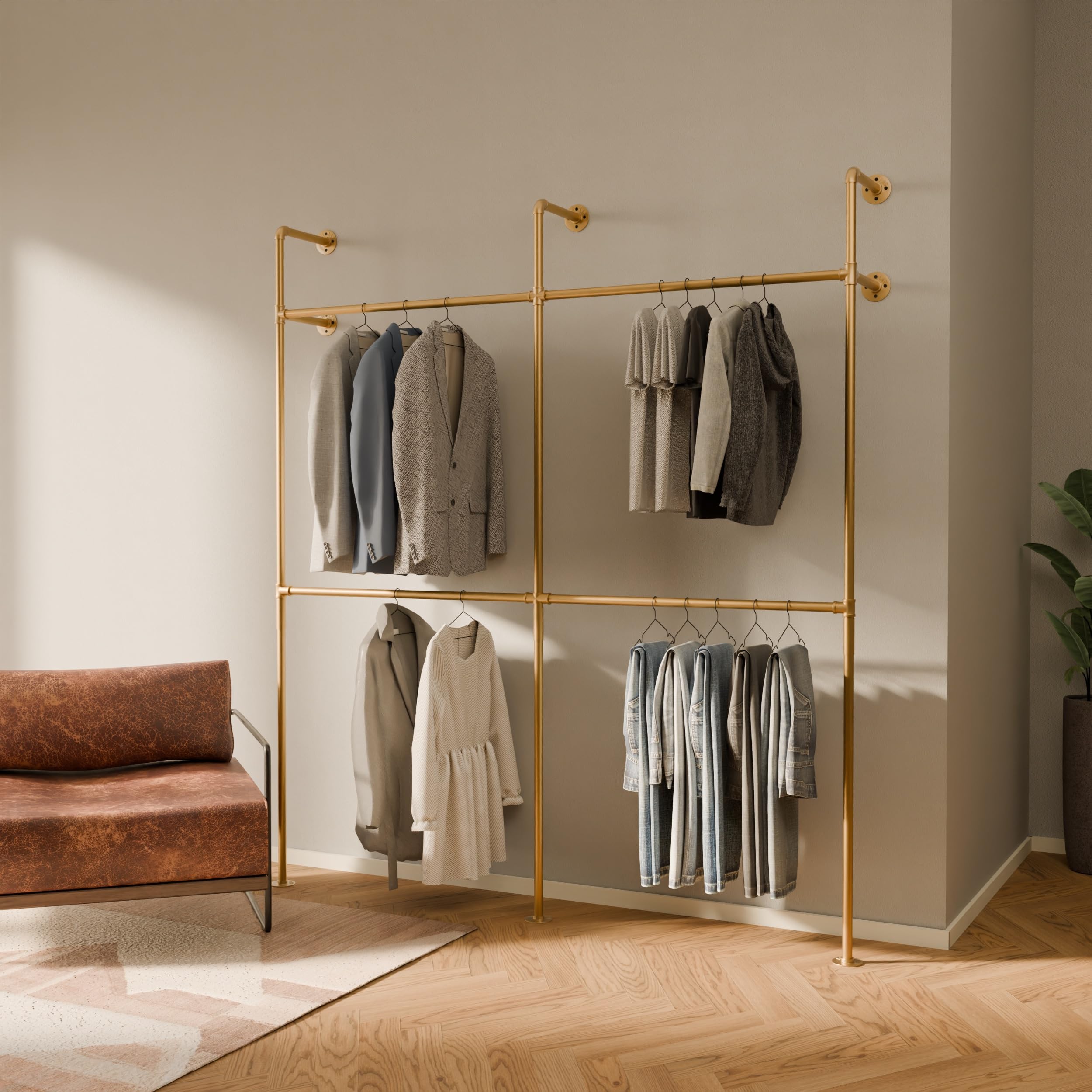 pamo Kleiderstange Wandmontage Gold 201 x 222 cm, 360 kg Traglast