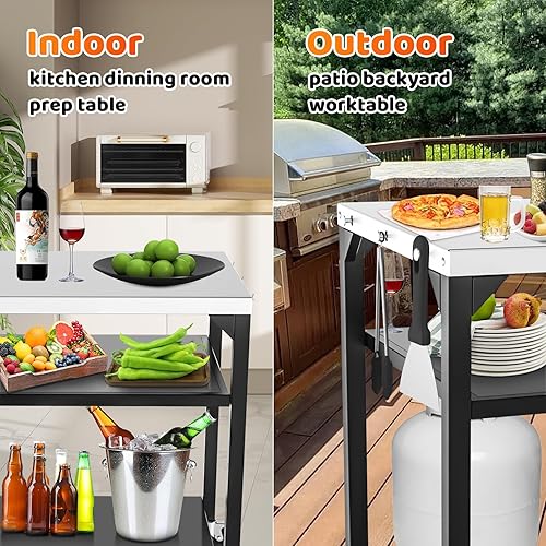 Vista 6 de Mesa para horno de pizza Ooni, Ninja, Woodfire, Blackstone, Bighorn, Cuisinart, mesa de parrilla al aire libre para accesorios de horno de pizza