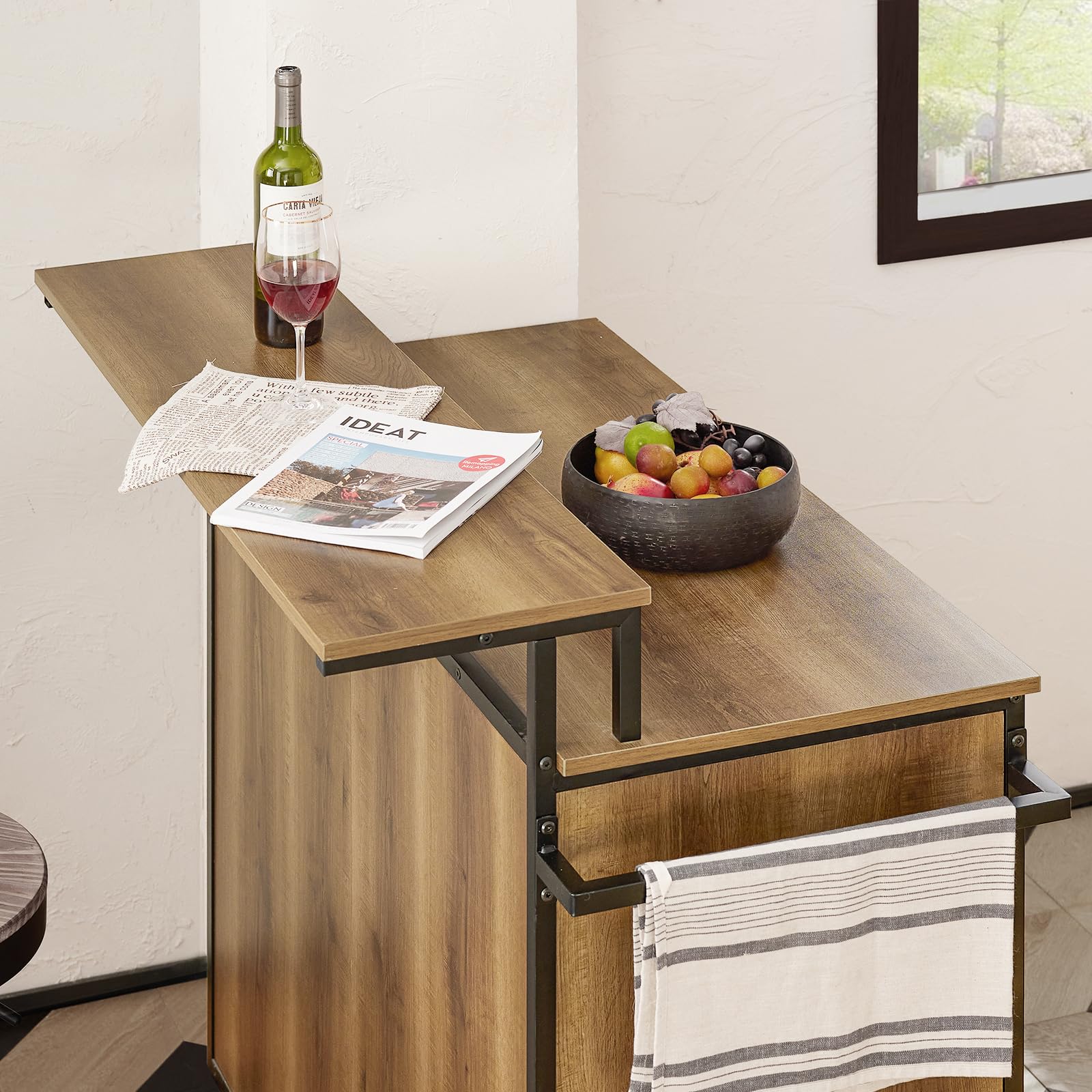 SoBuy KNL02-PF Design Küchenwagen mit Arbeitsplatte Kücheninsel mit Türen und Schubladen Küchenschrank Rollwagen Sideboard auf Rollen Küchentrolley Vintage braun BHT ca.: 113x106x69cm