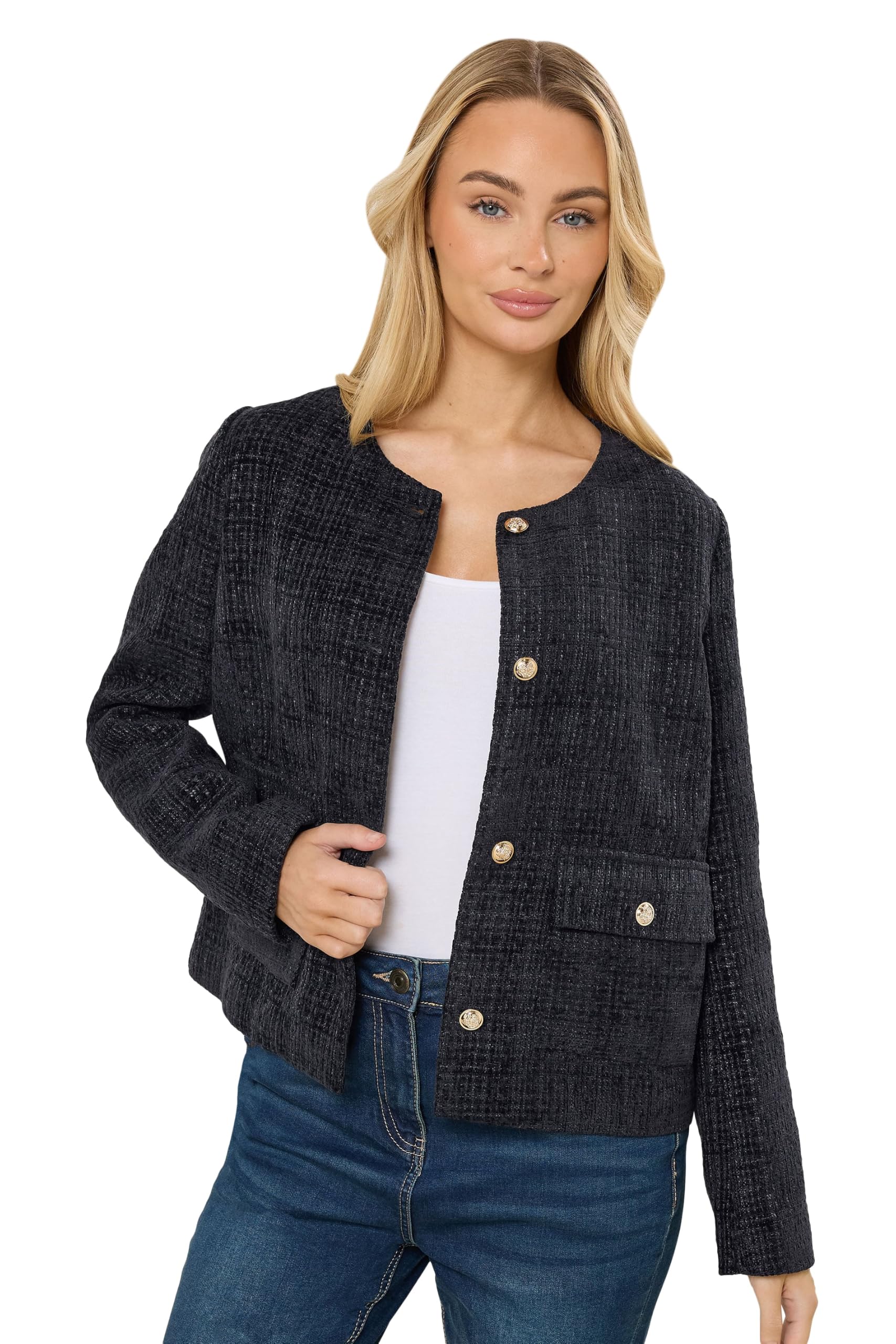 M&Co Women's Dark Navy Boucle Button Up Jacket In Size 12
