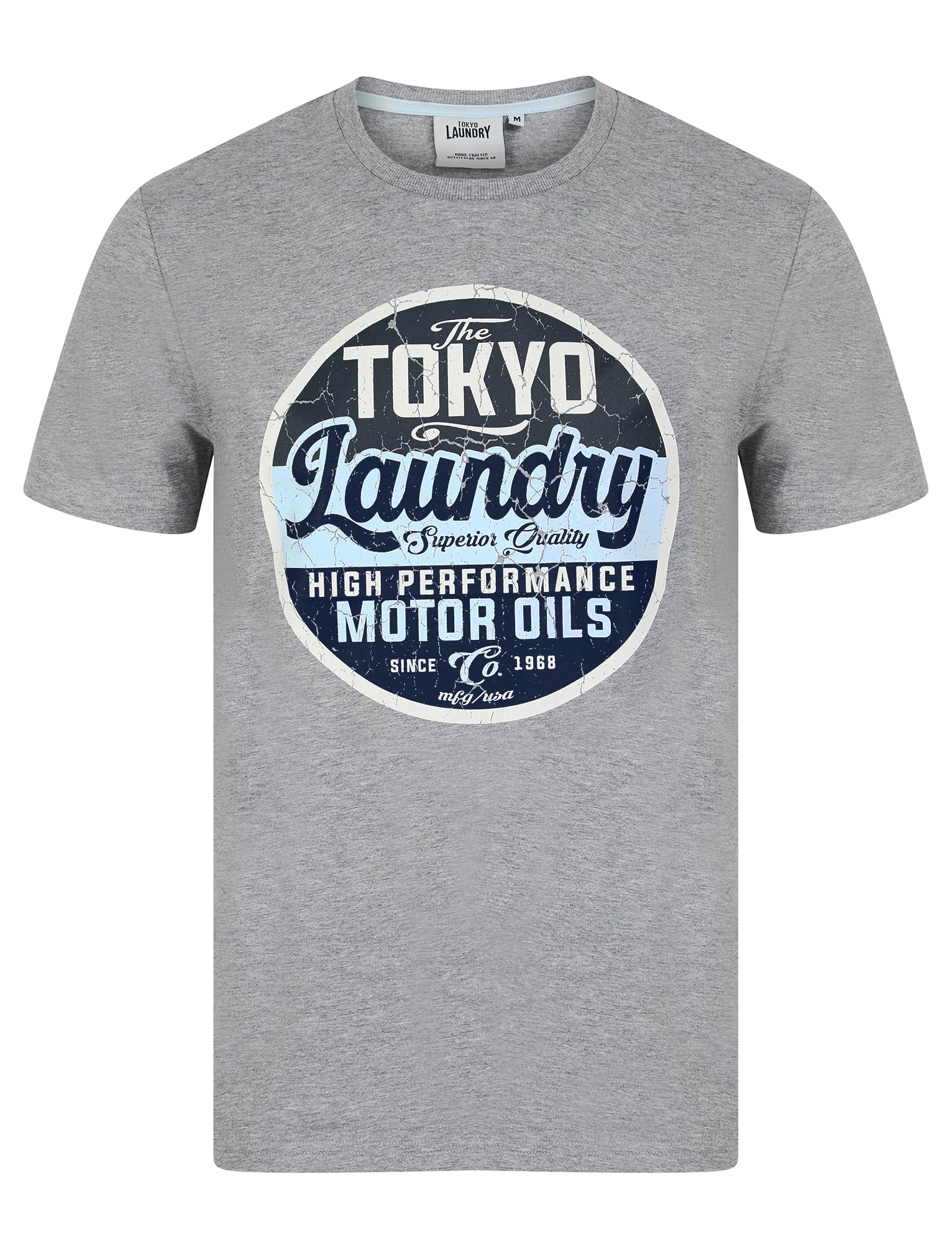 Tokyo Laundry Men's Mid Grey Marl 'Cressingham' Vintage Graphic Print Motif Cotton Jersey Crew Neck T-Shirt