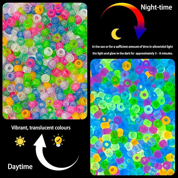 6 * 9mm Pony Beads Glow in The Dark 860PCS Neon Kandi Beads
