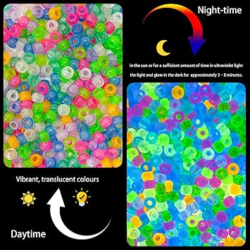 6 * 9mm Pony Beads Glow in The Dark 860PCS Neon Kandi Beads