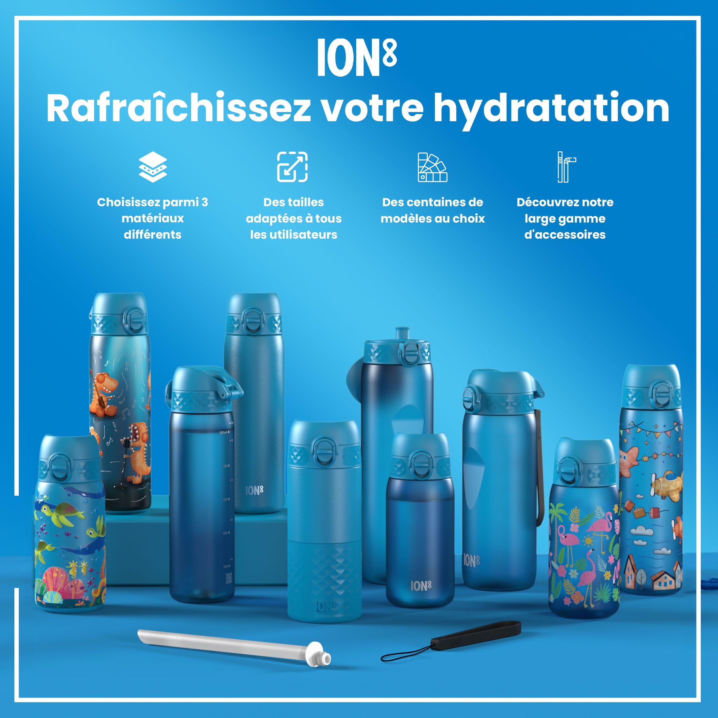 Ion8 Gourde Enfant 350ml Anti-Fuite Verrouillage Sécurisé Sans BPA Lavable Lave-Vaisselle