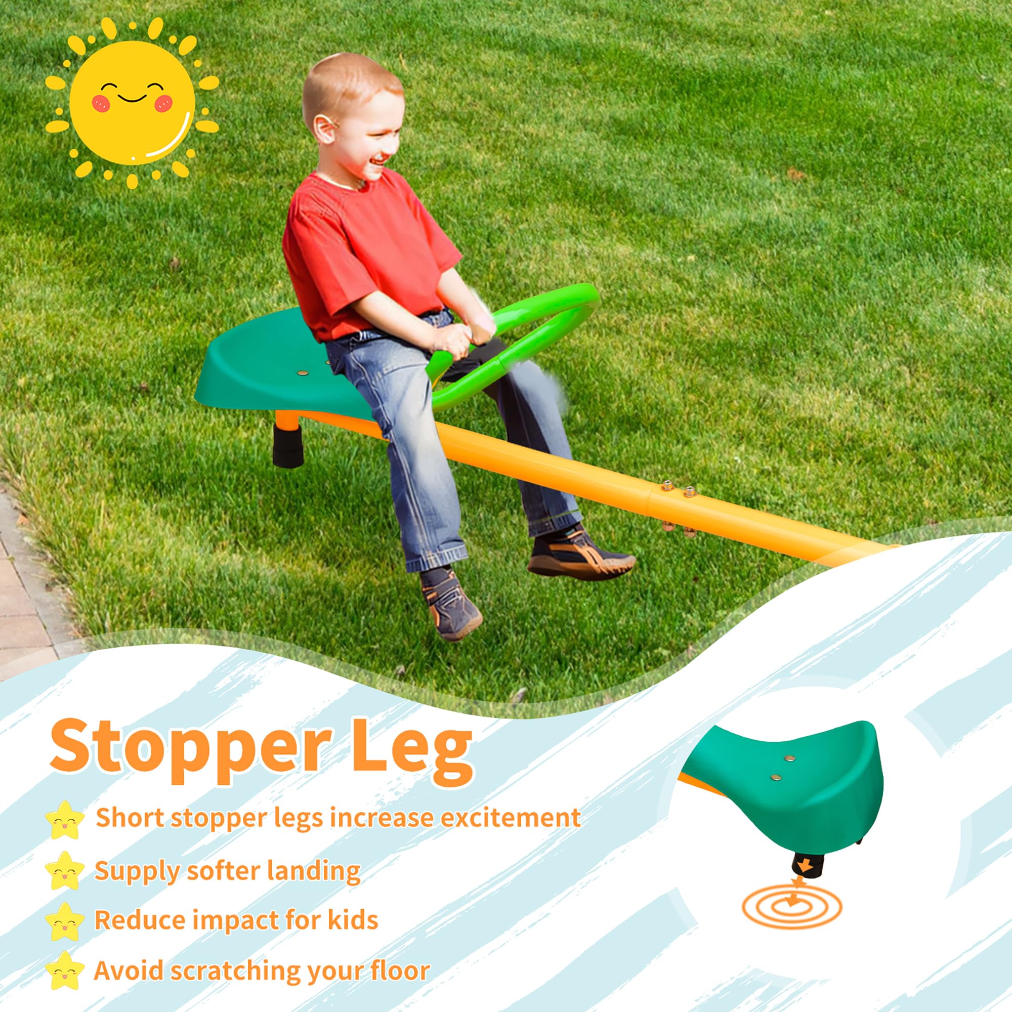 2-Sitzer Wippe 180 cm Kinderwippe Garten extra lang Outdoor Spielgerät Stahlrahmen gelb-grün