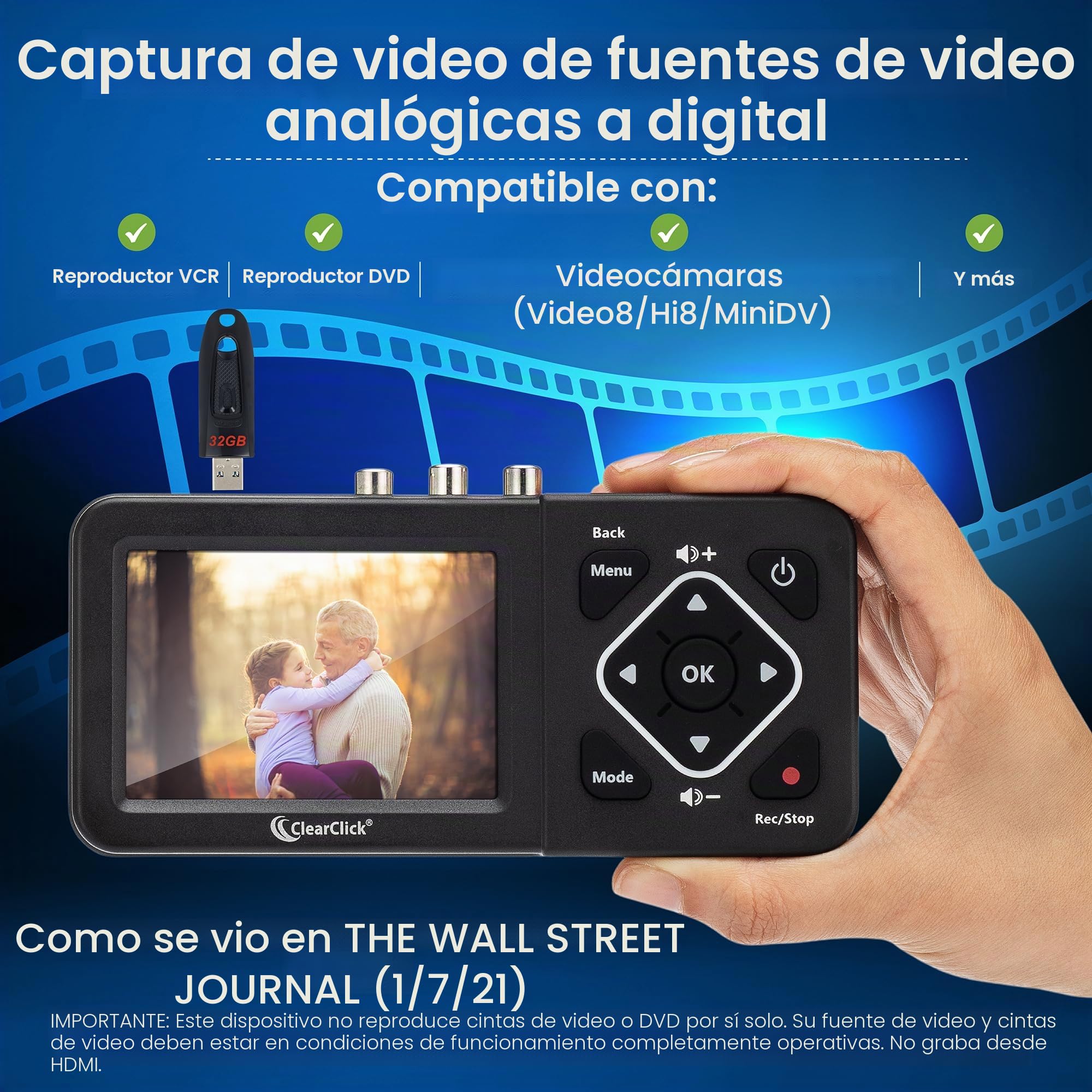 ClearClick Convertidor de Video a Digital 2.0 (Segunda generación): graba Video de VCR, Cintas VHS, AV, RCA, Hi8, videocámara, DVD, Sistemas de Juegos (edición Paquete)