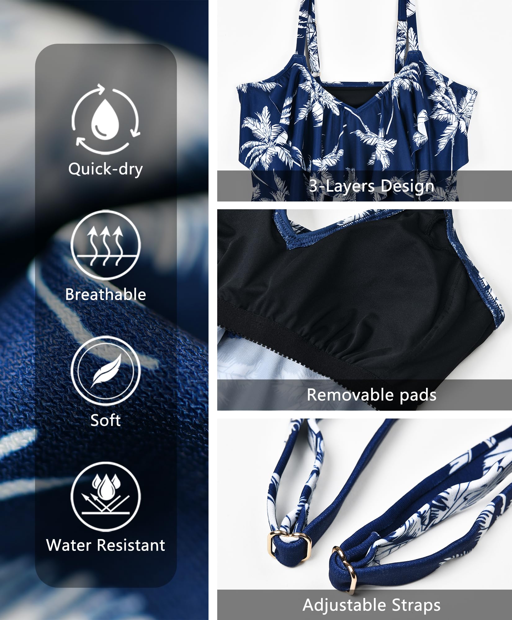 WIN.MAX Set di Costumi da Bagno Tankini da Donna Vita Alta Balza arruffata 2 Pezzi Bikini Set Costume da Bagno Plus Size Costume da Bagno