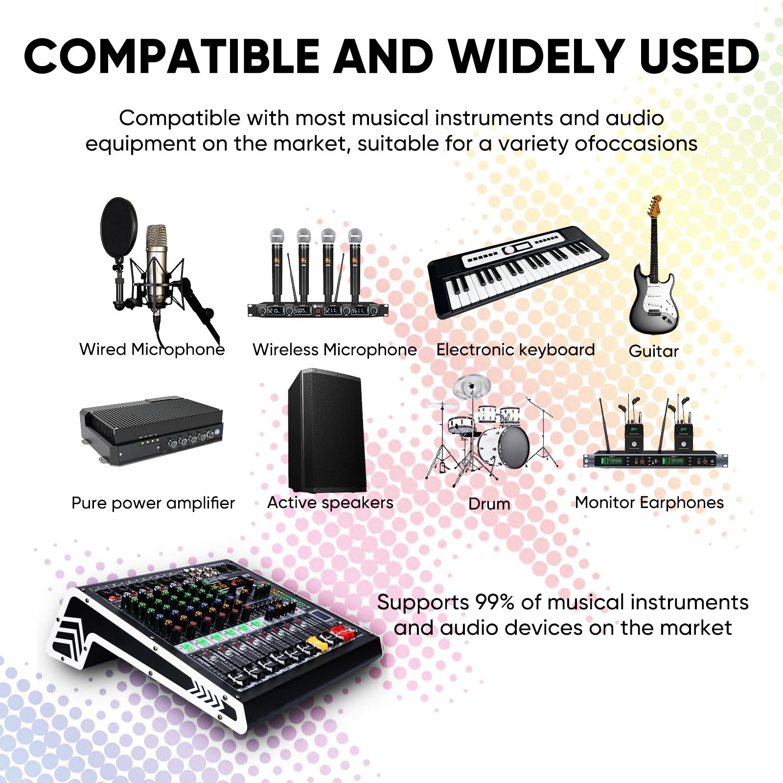 Professioneller 6-Kanal Audio-Mixer mit MP3-Player, Bluetooth, 48 V Phantomspeisung, USB-Aufnahme