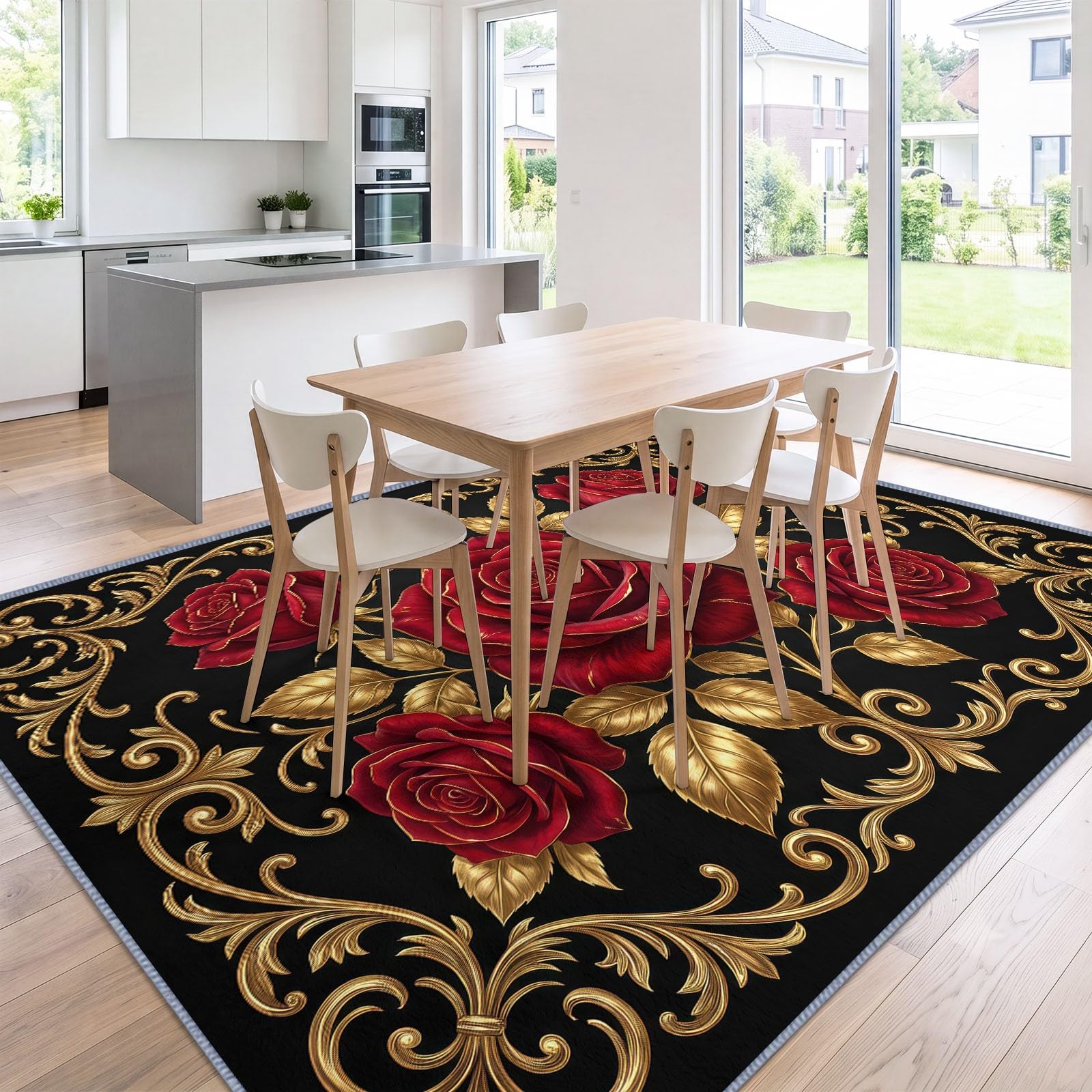Dywan barokowy różowy 120 x 170 cm, dywan nadający się do prania w pralce z antypoślizgowym spodem, Romantyczny gotycki dywan rugs, dywan dekoracyjny do sypialni, kuchni, przedpokoju i domu