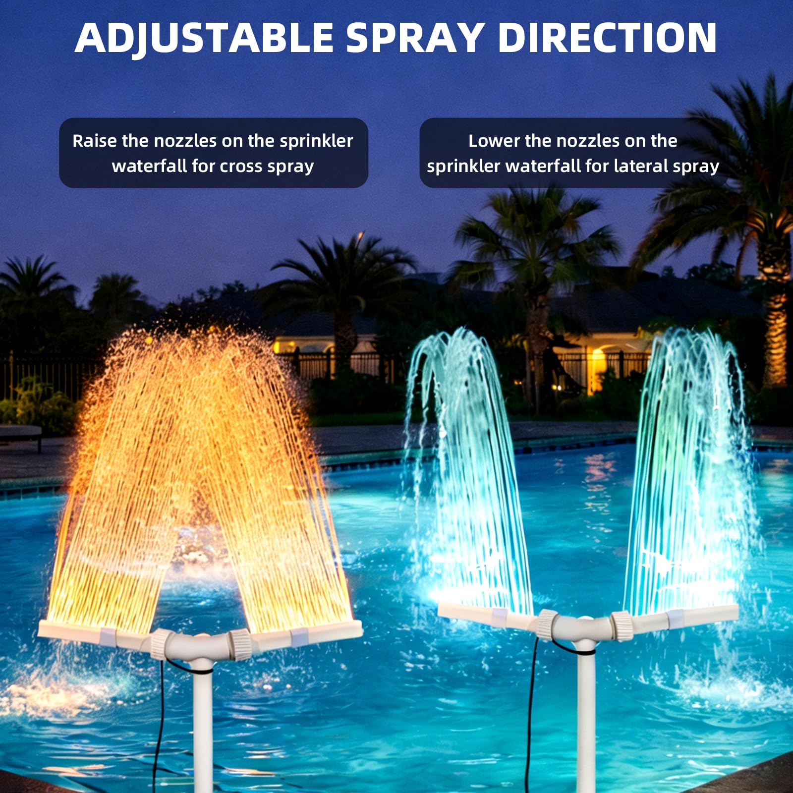 Doppelsprühbrunnen-Pool mit Lichtern für oberirdische Pools, Wasserfall-Sprinklerbrunnen mit Lichtern, Bestcool Solar-Poolbrunnen mit Doppelsprühwassersprinkler für Schwimmbadteich-Gartendekoration