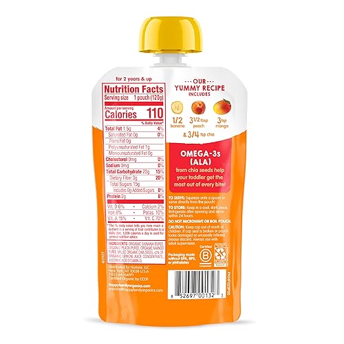 Miniatura 8 de Happy Tot - Superalimentos orgánicos de plátanos melocotones y mangos + súper chia, bolsa de 4.22 onzas (paquete de 16) el embalaje puede variar