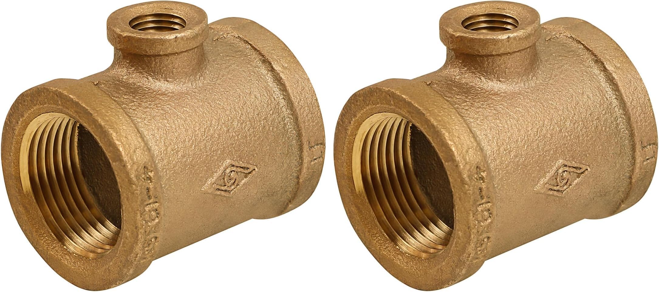 CSSU0340 3/4'' x 1/4''-Inch Reducing Tee Two Size with Female Threaded Connections Ends, Brass Construction, Higher Corrosion Resistance Economical & Easy to Install, 14 (Pack of 2)