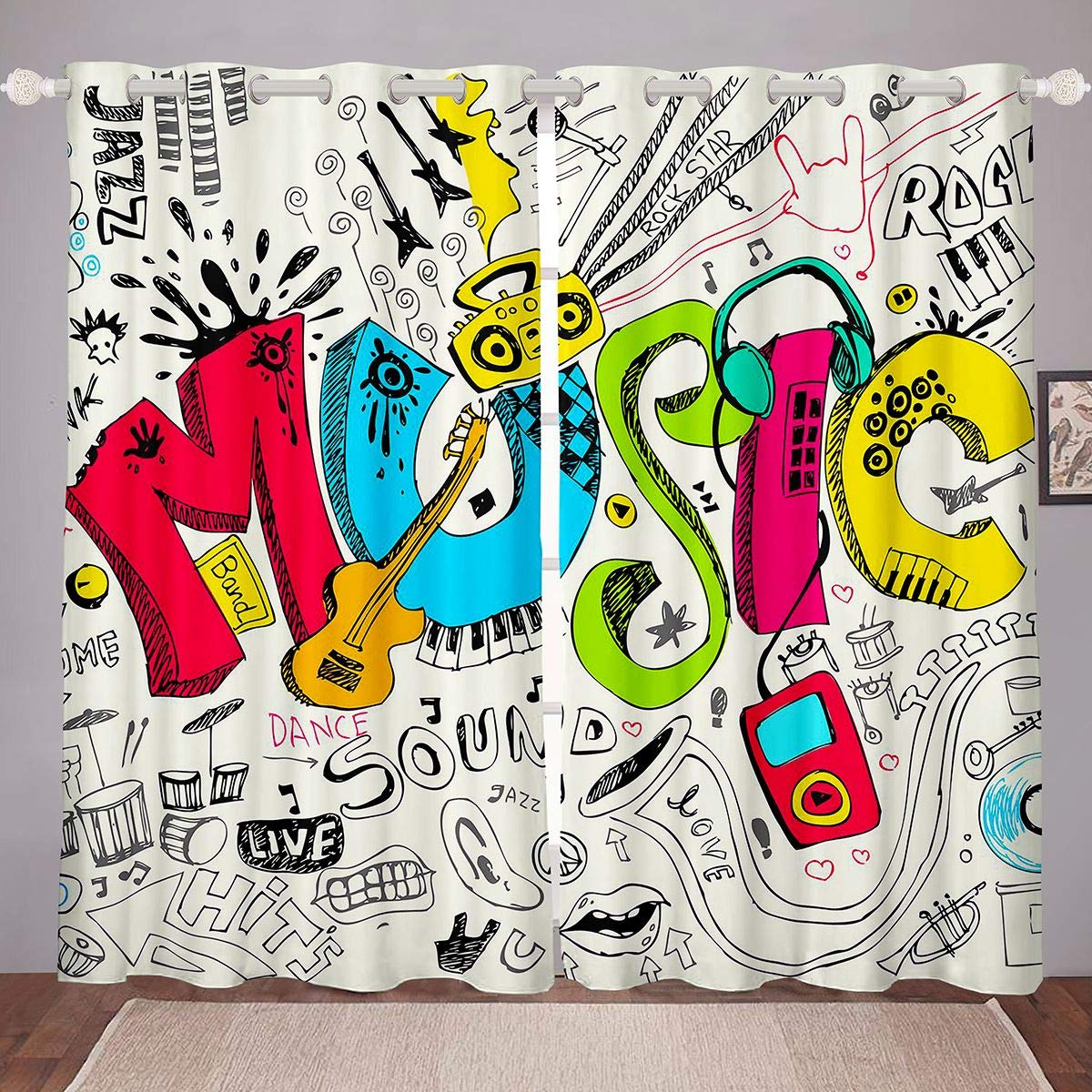 Tende stile graffiti hip hop musica tema finestra trattamento per ragazzi ragazze variopinto modello musicale finestra tendaggi strada cultura finestra tenda decorazione camera W66* L72