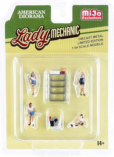 Miniatura 2 de Lady Mechanic - Juego de 6 piezas fundidas a presión (4 figuras y 2 accesorios) para modelos a escala 164 por American Diorama 76484