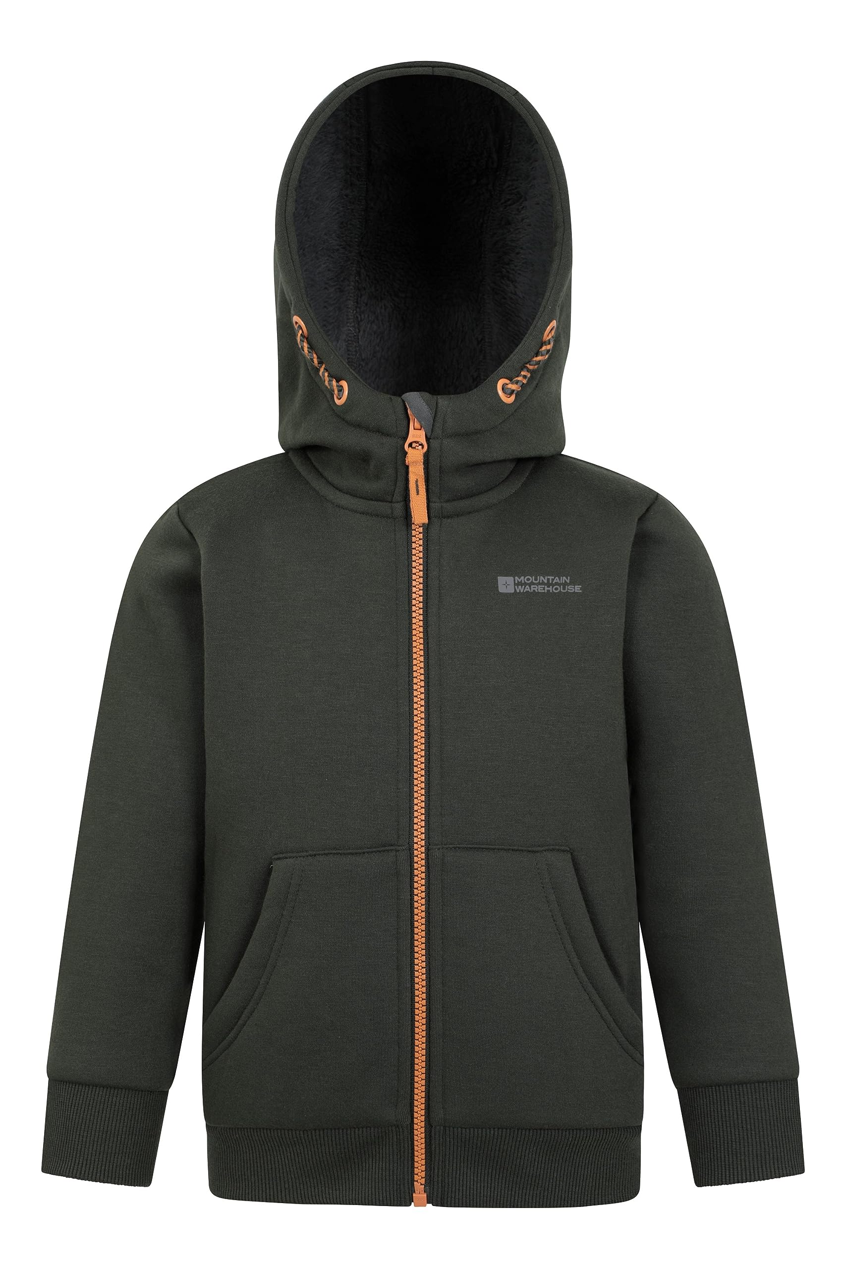 Mountain Warehouse Nordic II Kids Full-Zip Hoodie - Warm & Snug Top with Sherpa Lining, For Boys & Girls - Best for Autumn, Winter, Outdoors, Walking, School Khaki Kids Size 5-6 Years