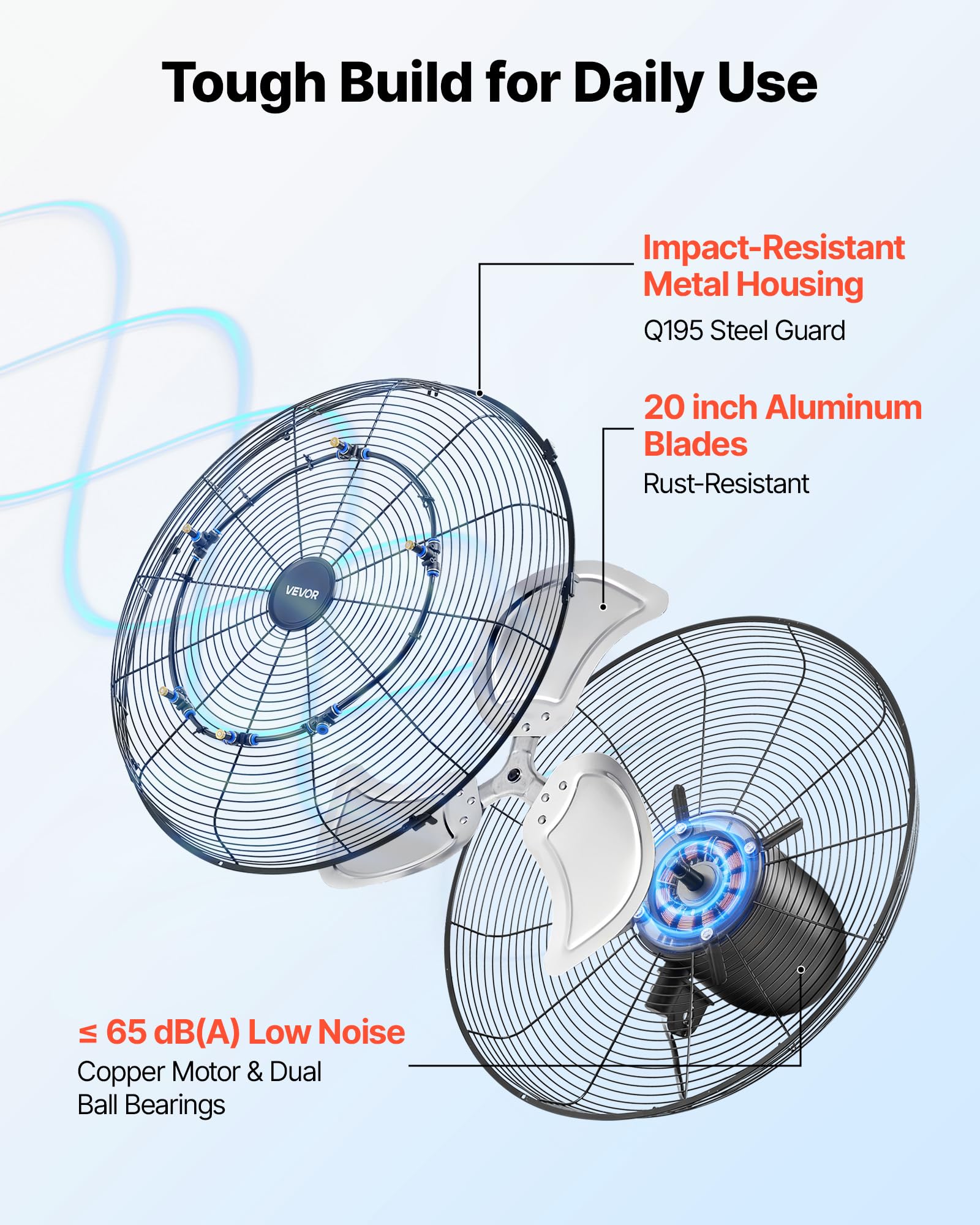 VEVOR Ventilador de Pared con 3 Velocidades, Nebulización, Control Remoto y Termostato, IP44, Ventilador Industrial Oscilante de Acero al Carbono para Exterior, Taller, Invernadero, Ganadería, Garaje