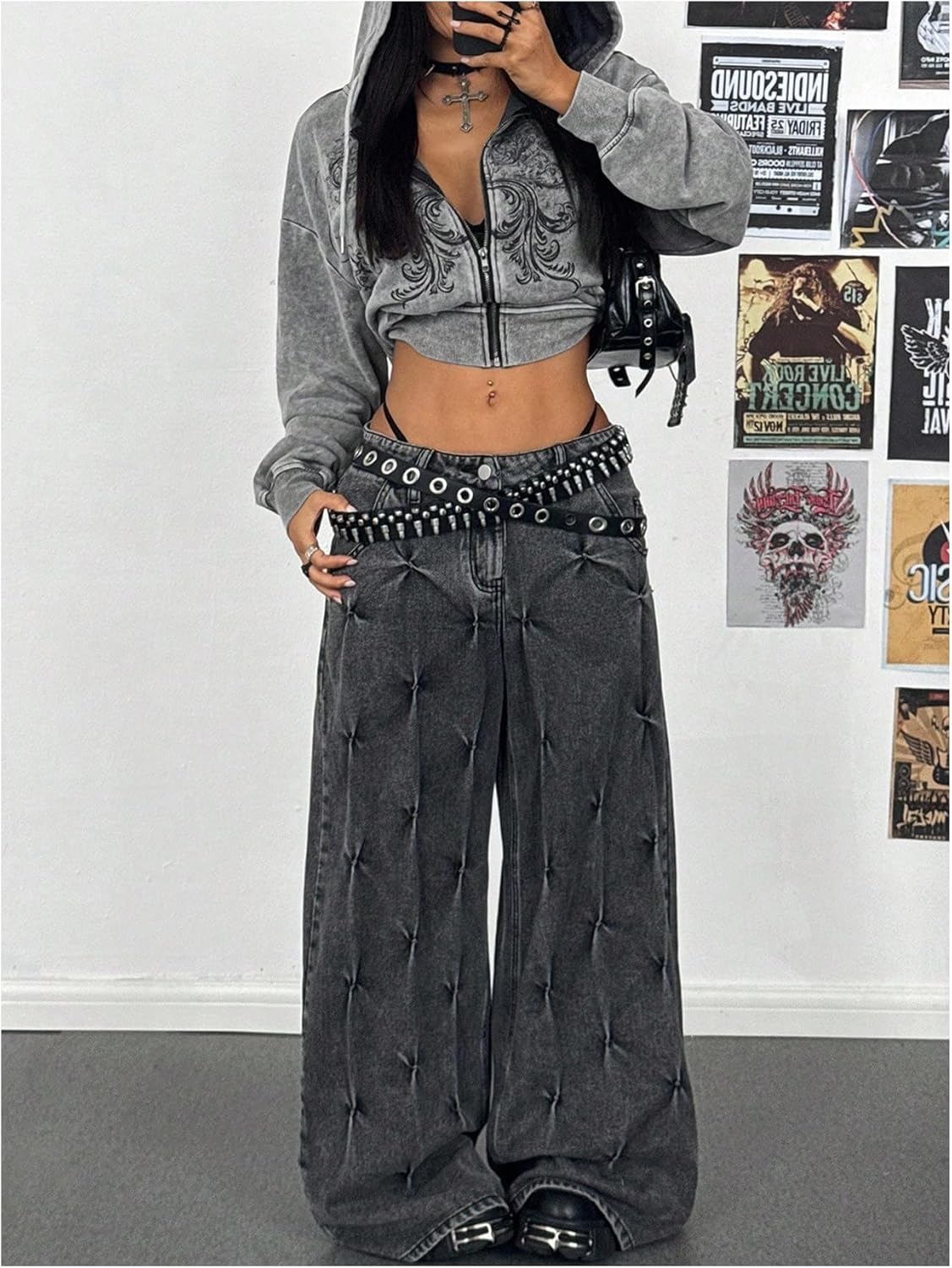 Milumia Women's Y2k Gothic Graphic Hoodie Zipper Long Sleeve Oversized Hooded Sweatshirts - Image 5