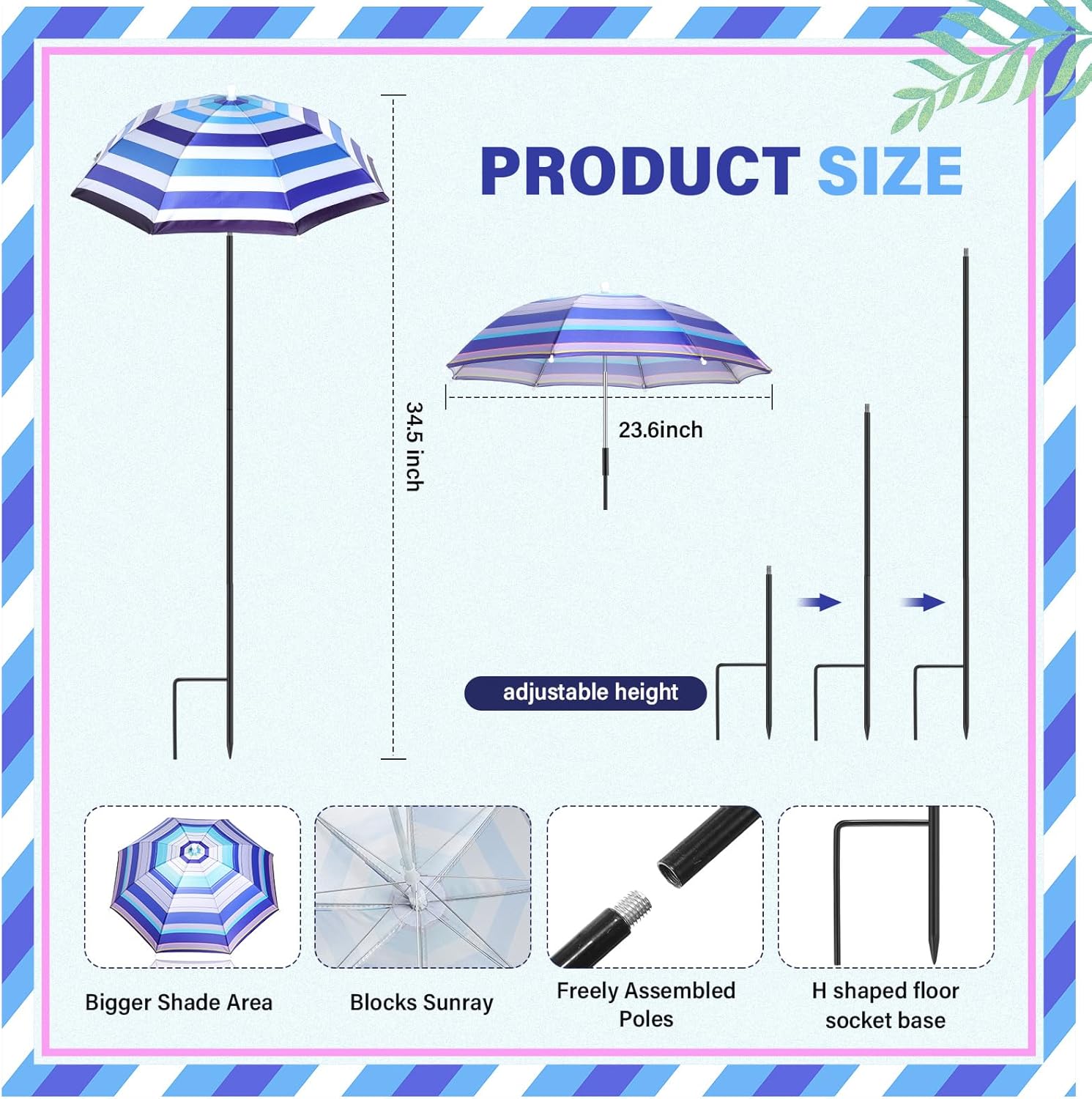 Abbylike 4 Set Plant Umbrellas for Outdoor Plants, Garden Umbrella Shade for Potted Plants and Garden Beds Plant Cover for Sun Summer Beach Terrace Lawn Swimming Pool (Stripe,Blue and White)