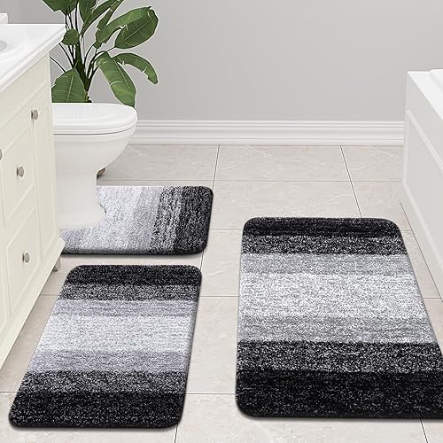 Miniatura 8 de Arotive Tapetes de baño de microfibra, peludos, suaves y absorbentes, antideslizantes, de felpa gruesa, lavables a máquina, para baño, bañera y