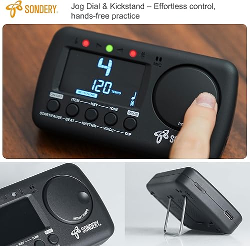 Miniatura 6 de Sondery Sintonizador de metrónomo digital 3 en 1 para todos los instrumentos, metrónomo recargable con Tap Tempo, afinador cromático generador de