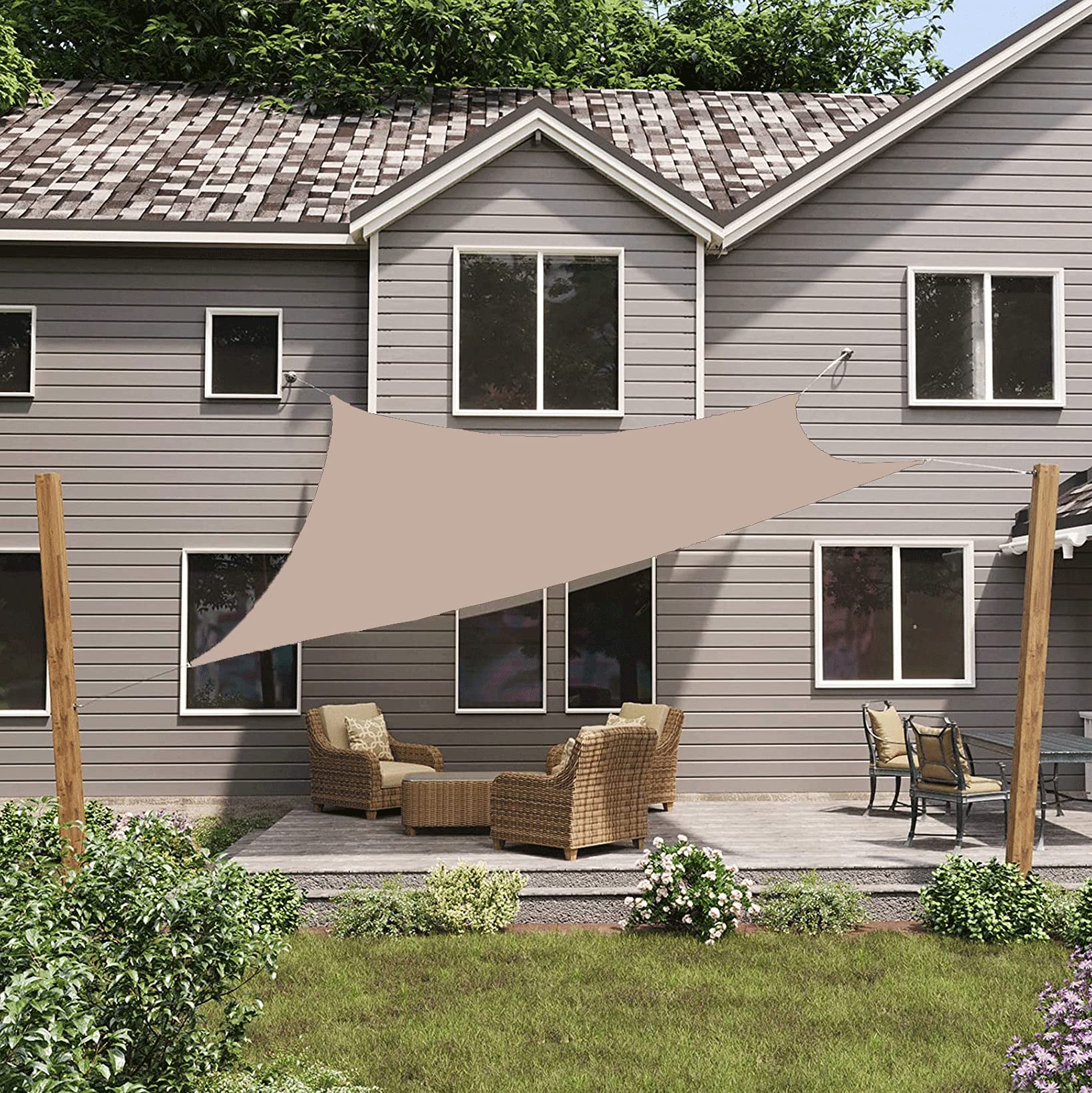 Tenda parasole, 4,6 x 5 m, impermeabile, blocco UV 98%, per giardino, patio, giardino, sabbia, corda inclusa