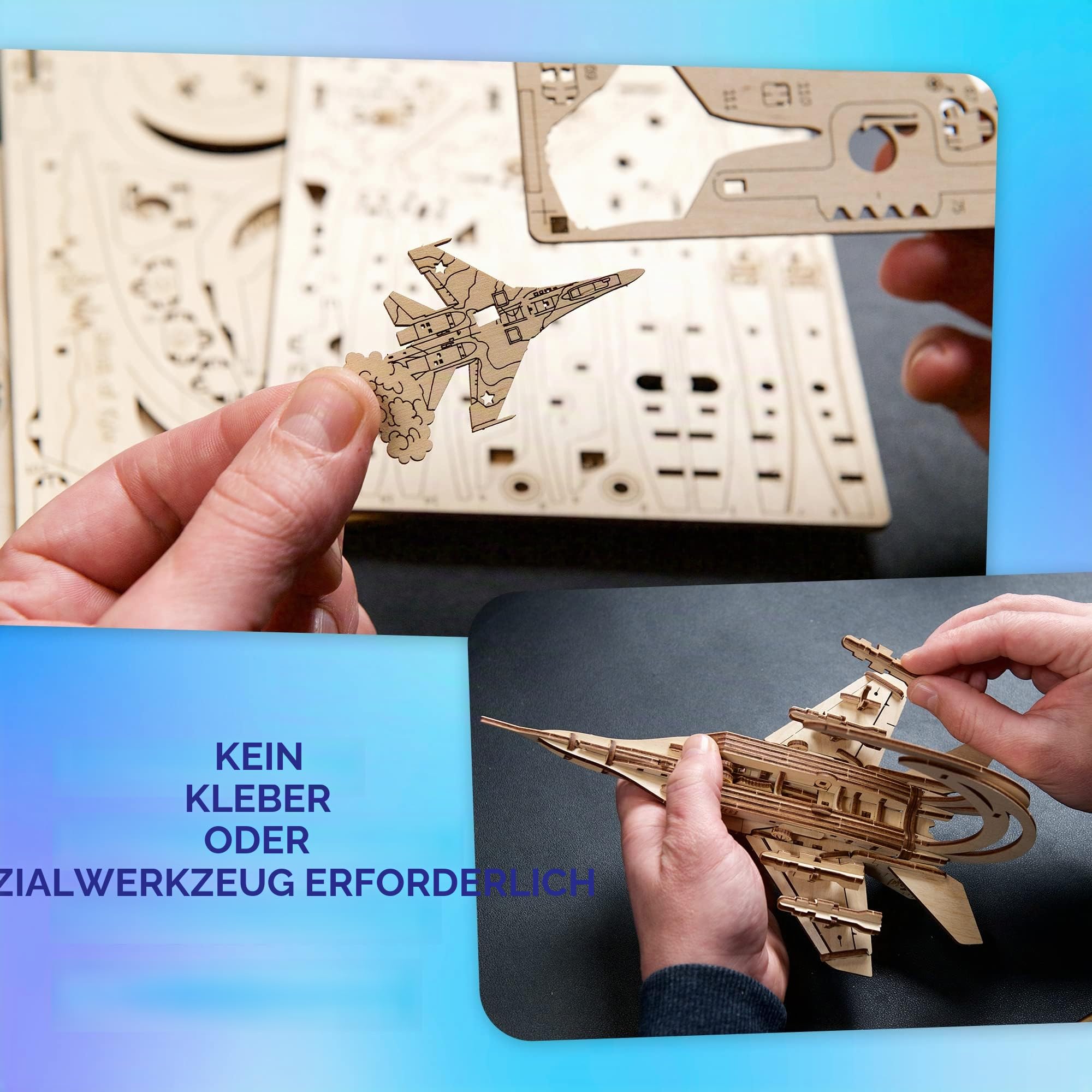 UGEARS Kampfflugzeug der Geist von Kyiv 3D Holzpuzzle Erwachsene – Flugzeug Magic Holz Modellbausatz Zum BAU von im Maßstab 1:72 Mig-29 - Mechanische 3D Puzzle für Erwachsene zum Zusammenbauen