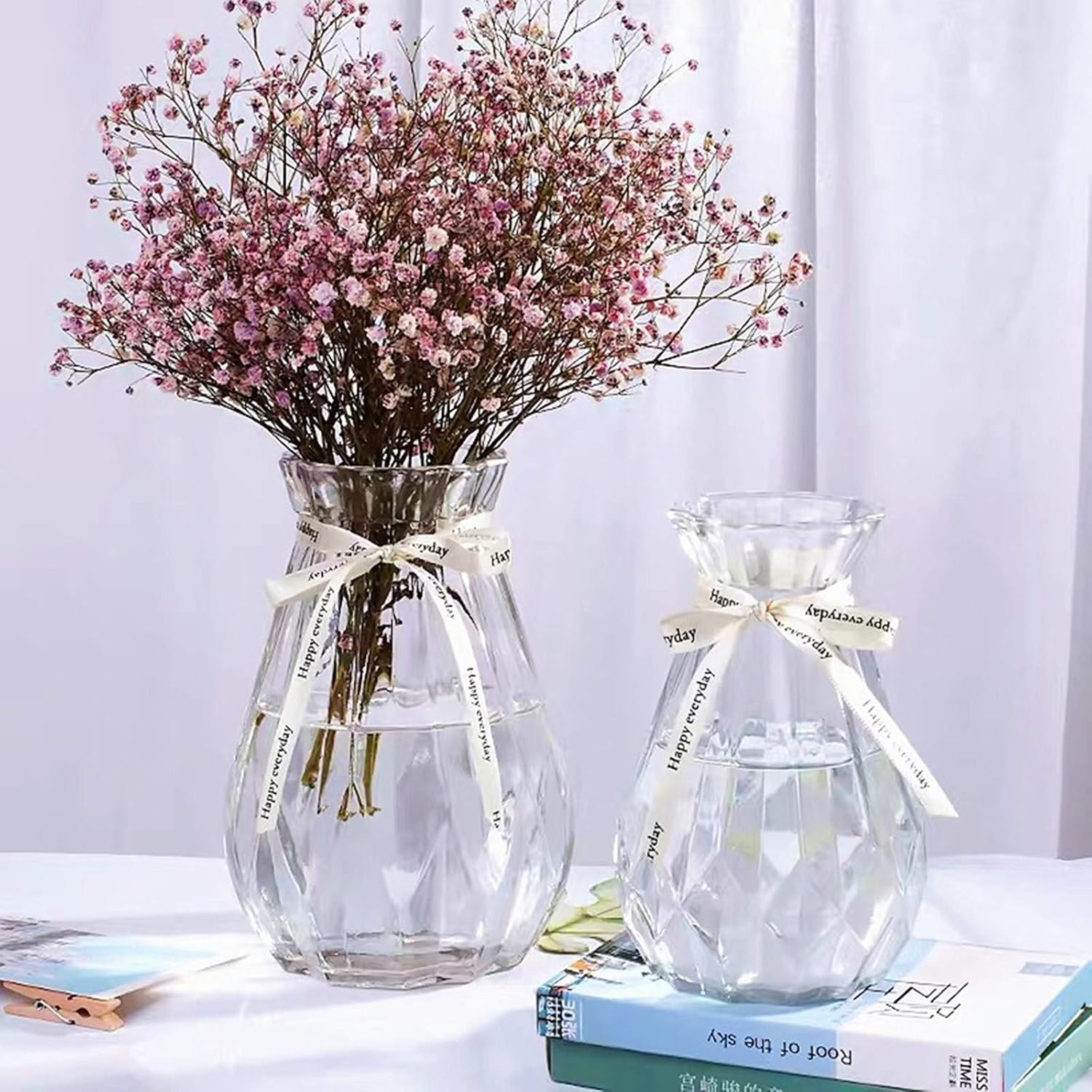 JINGANREN Glass Vases Set Modern Angled Simple Style Clear Flower Glass Vases Set of 3 Size,for Home Living Room Aand Office Tabletop Decor Or Gift(Clear)
